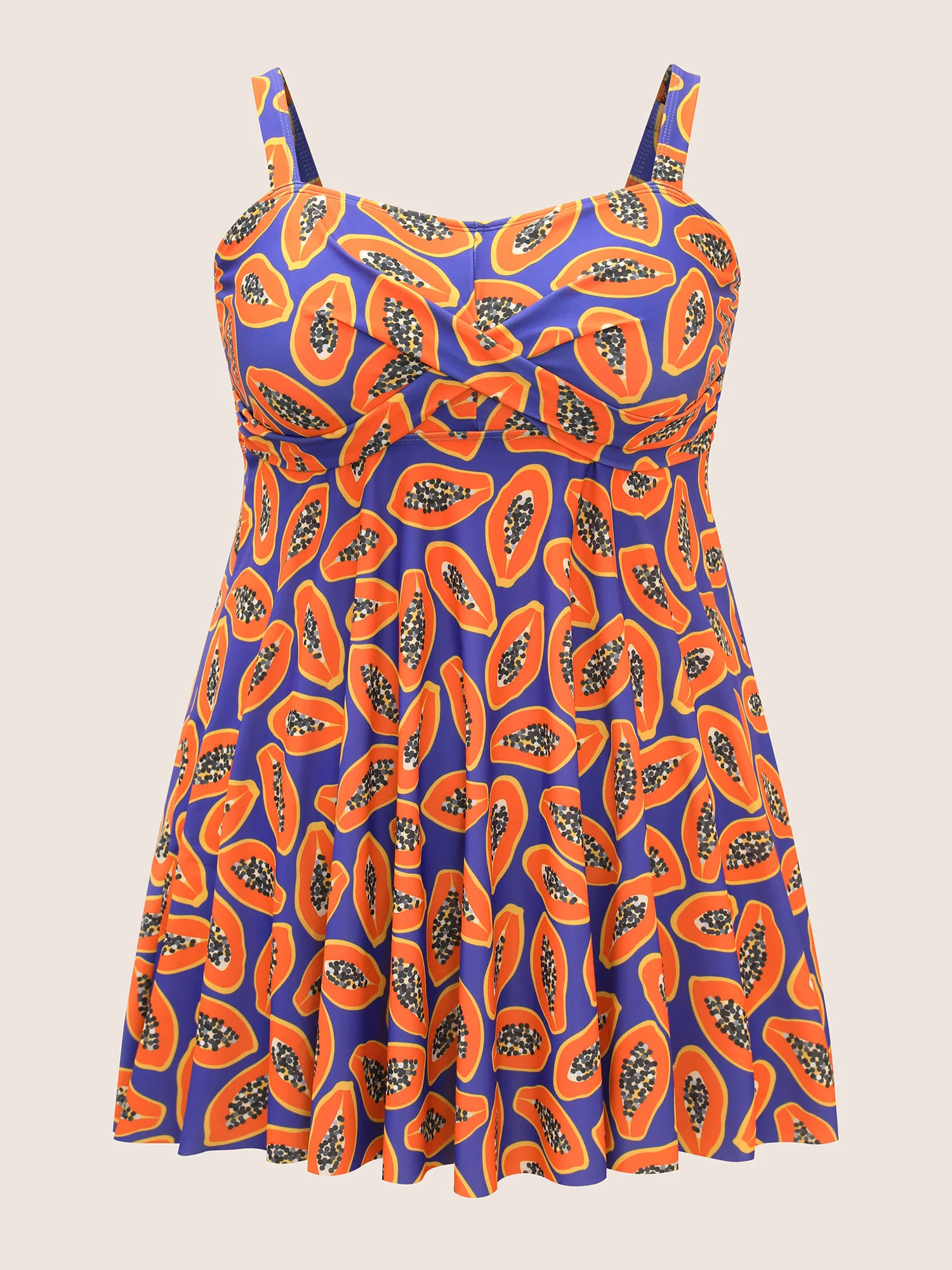 Fruit & Vegetable Print Crossover Cami Swim Dress - Image 8