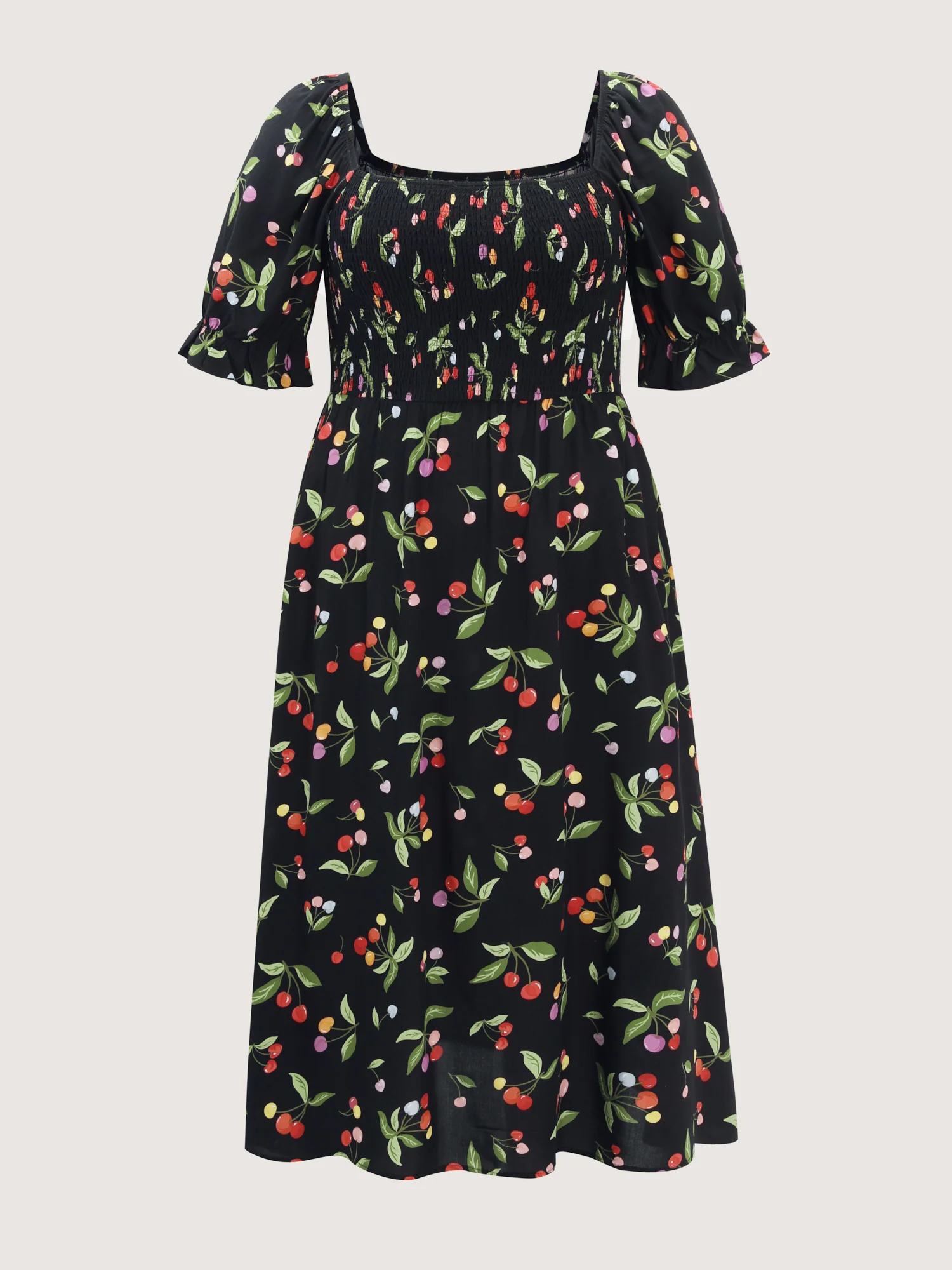 Fruity Floral Print Shirred Bodice Midi Dress - Image 7