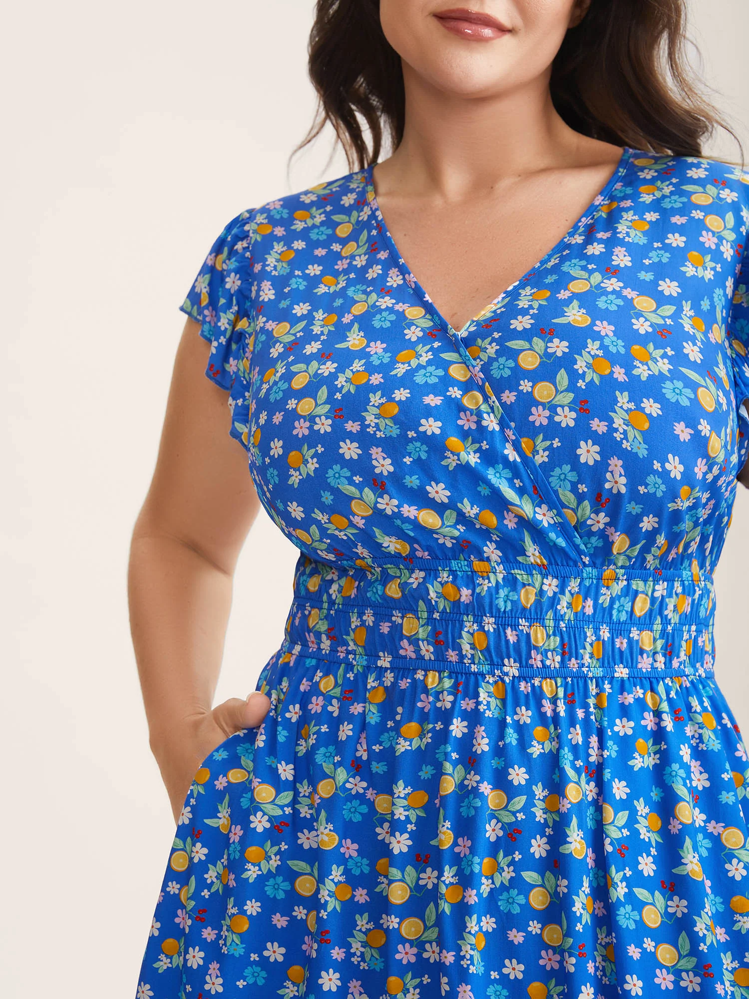 Fruity Floral Stretchy Waist Mini Dress - Image 2