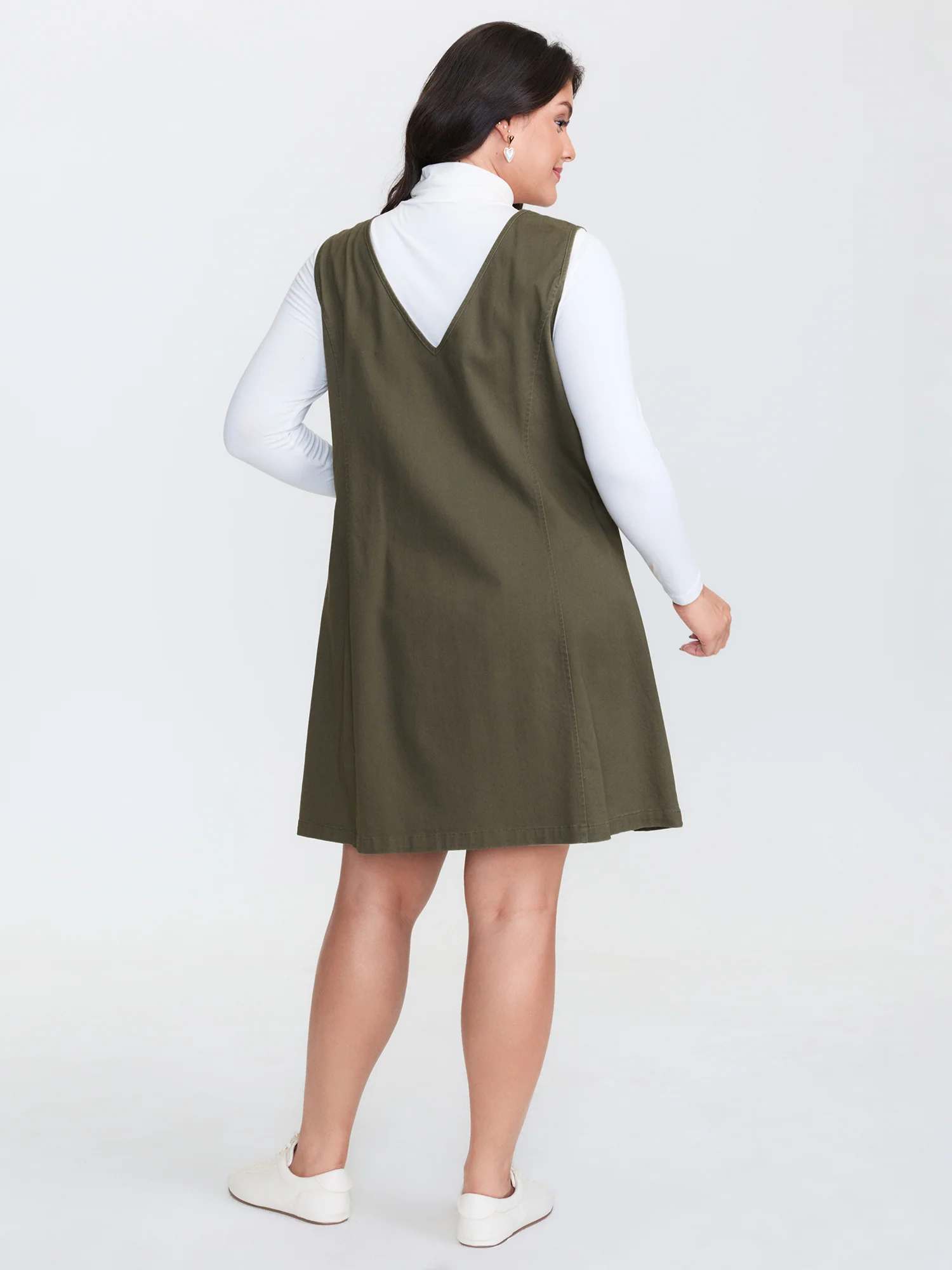 Full-Zipper V-Neck Sleeveless Midi Dress - Image 4