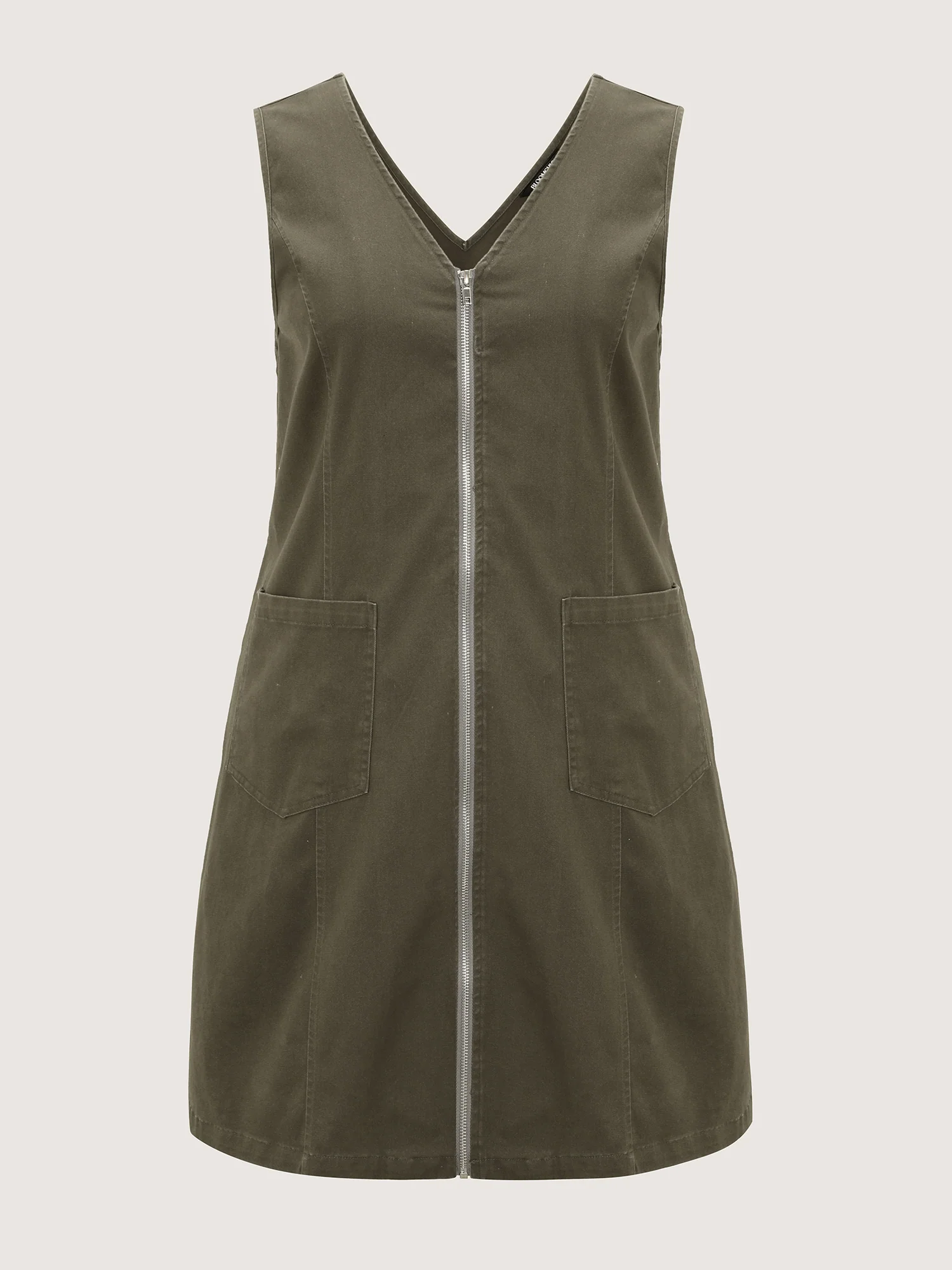 Full-Zipper V-Neck Sleeveless Midi Dress - Image 5