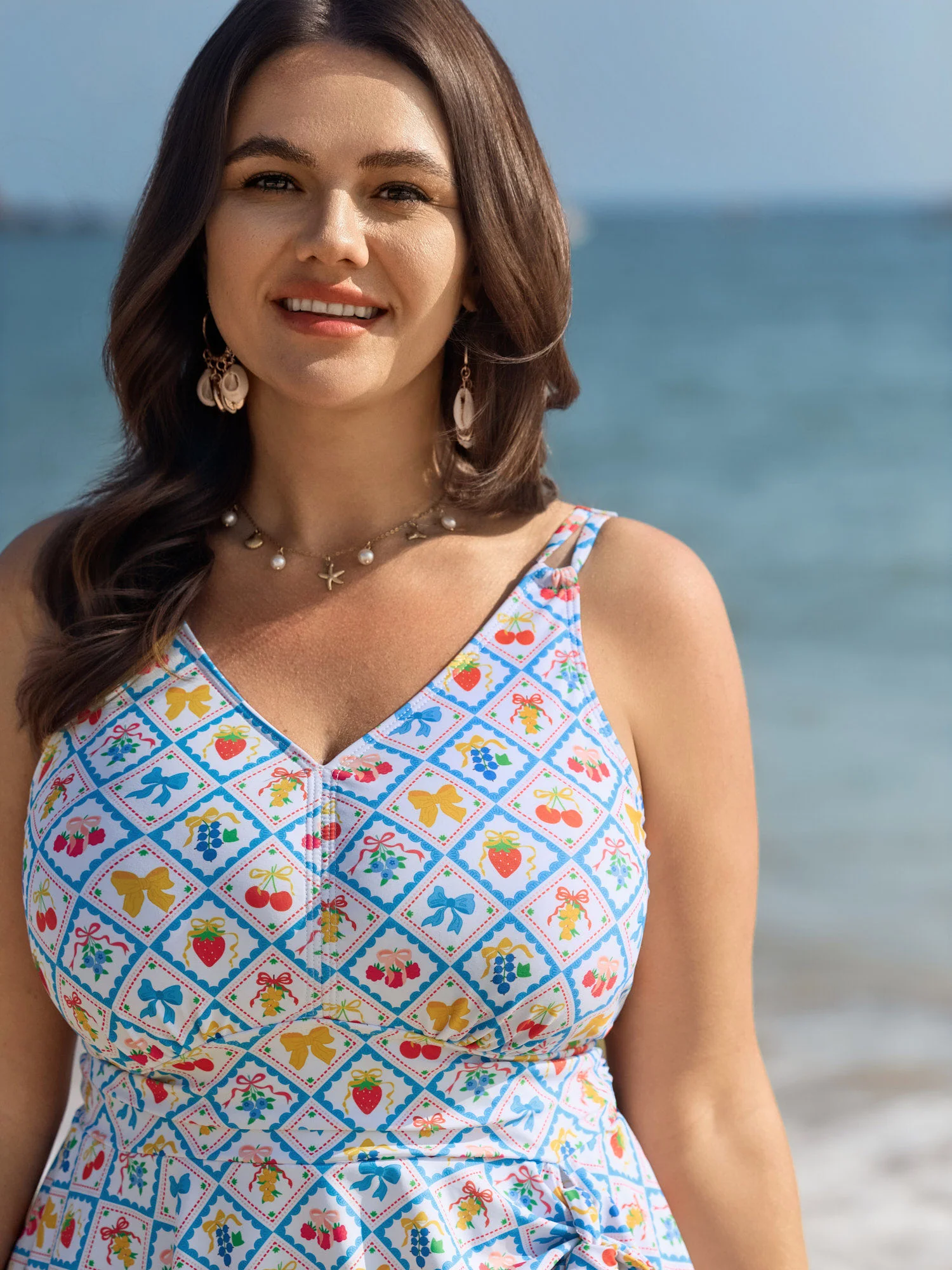 Fun Fruit Print Knotted Hem Swim Dress - Image 2