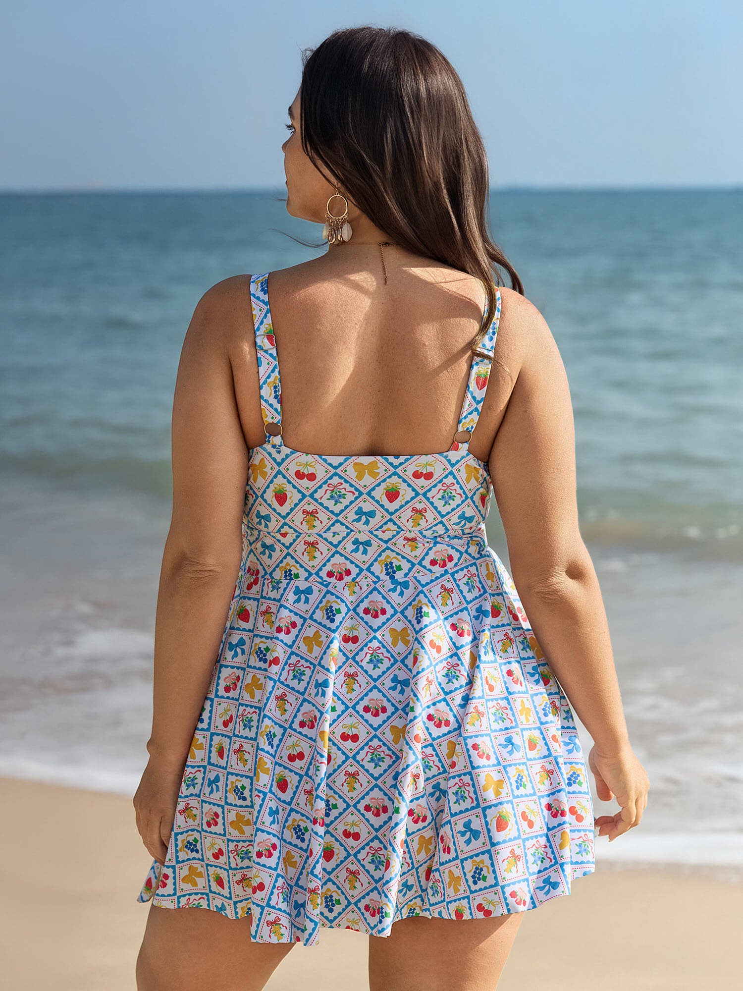 Fun Fruit Print Knotted Hem Swim Dress - Image 5