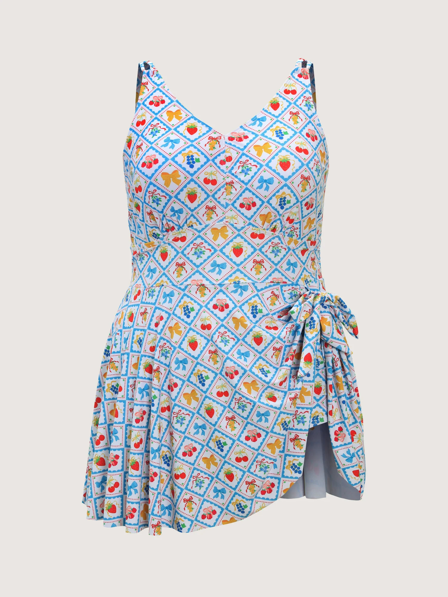 Fun Fruit Print Knotted Hem Swim Dress - Image 8