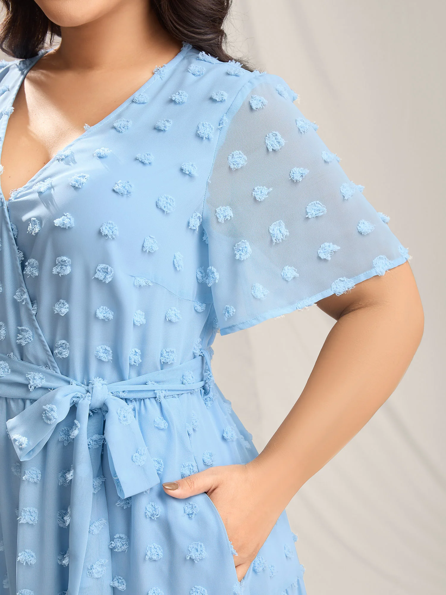 Fur Ball Textured Mesh Belted Midi Dress - Image 2