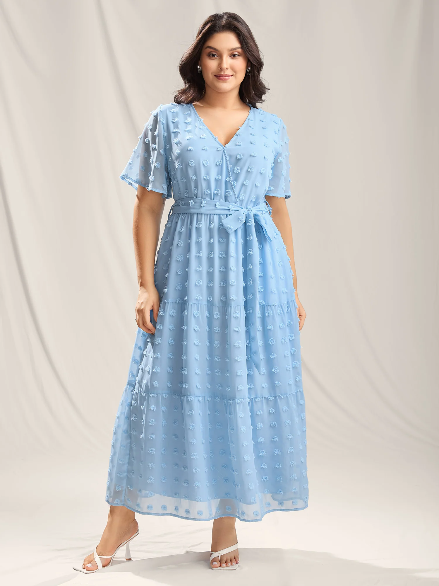 Fur Ball Textured Mesh Belted Midi Dress - Image 3