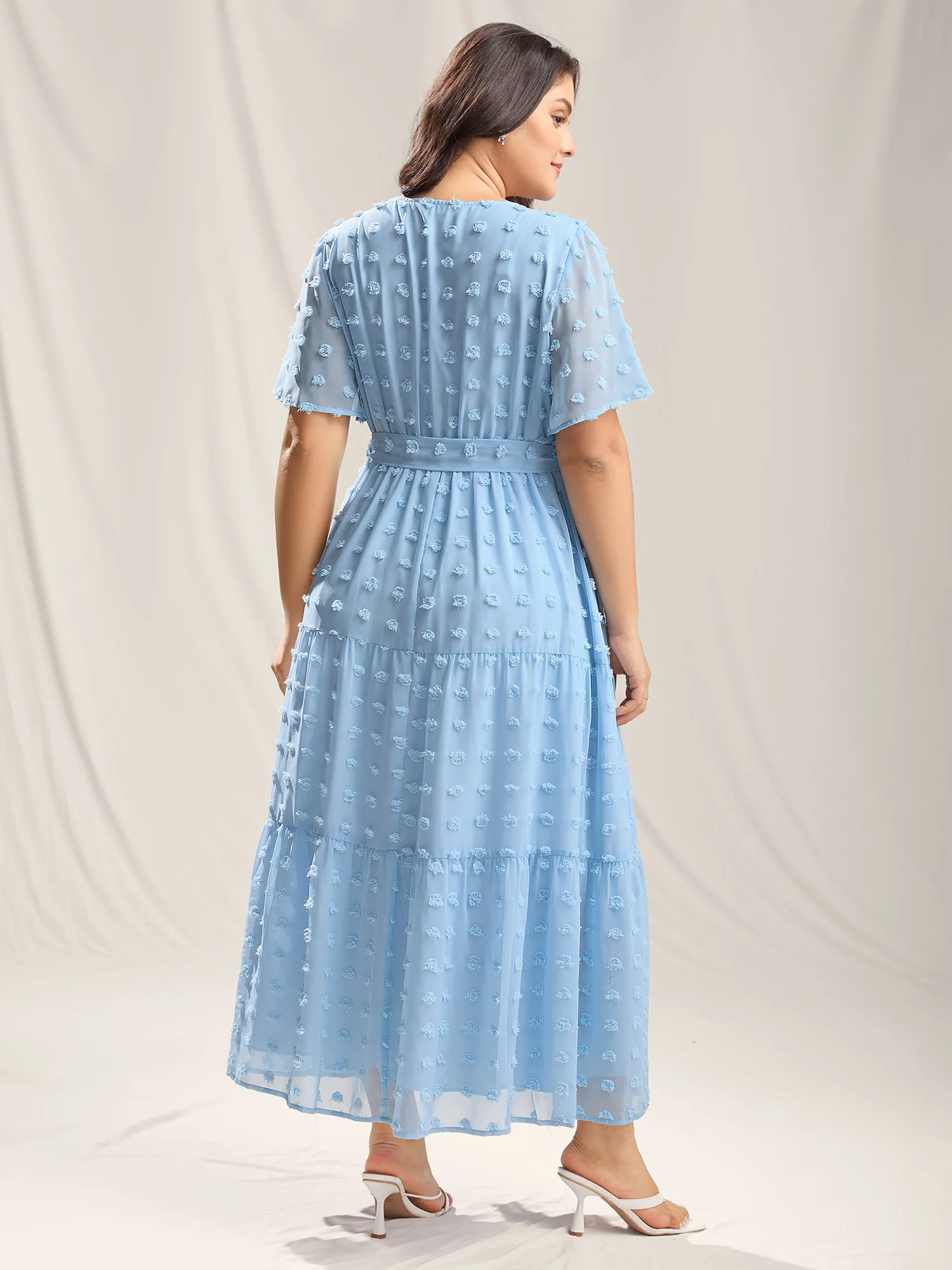 Fur Ball Textured Mesh Belted Midi Dress - Image 4