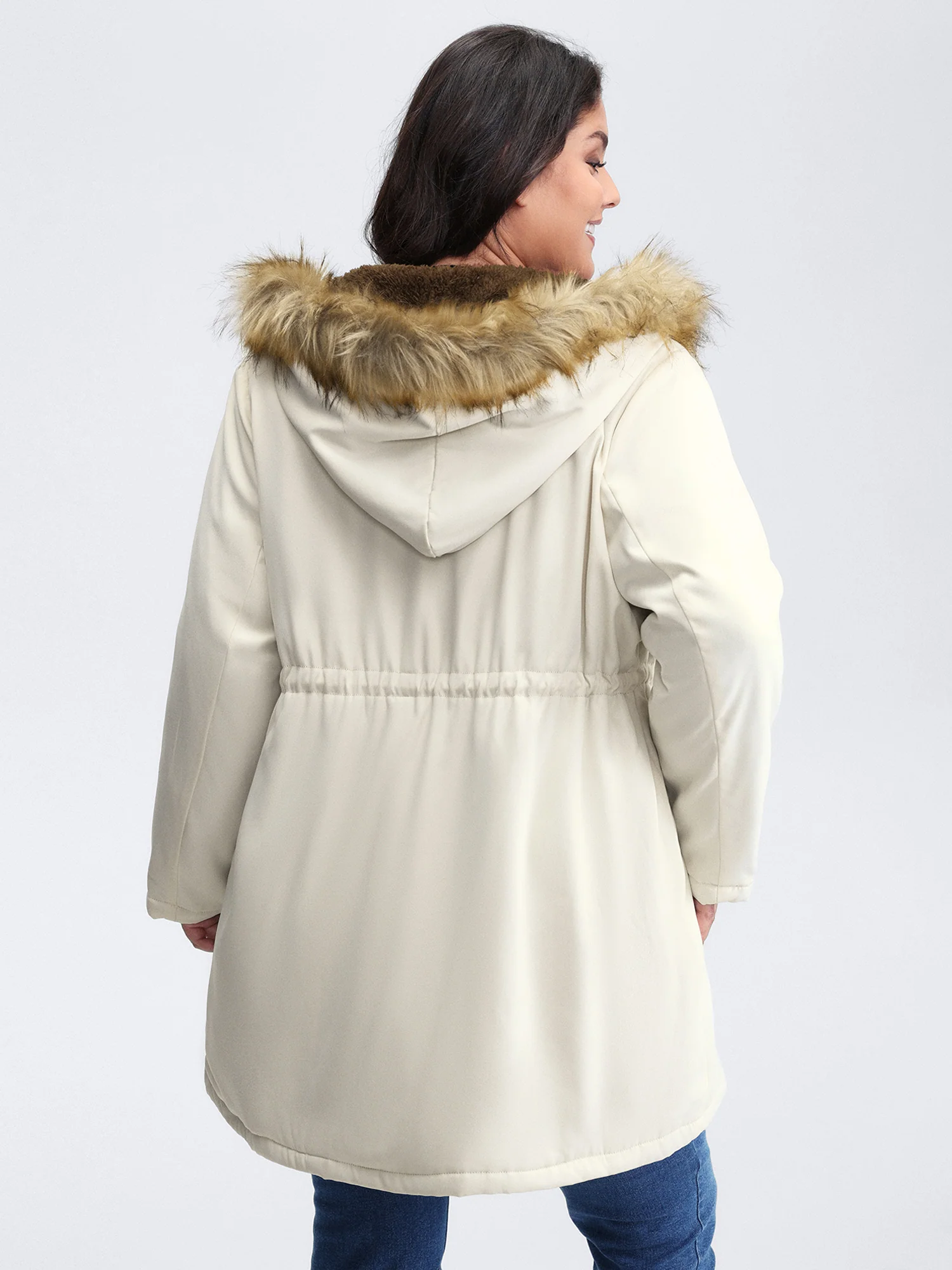Fur Collar Adjustable Drawstring Quilted Jacket - Image 5