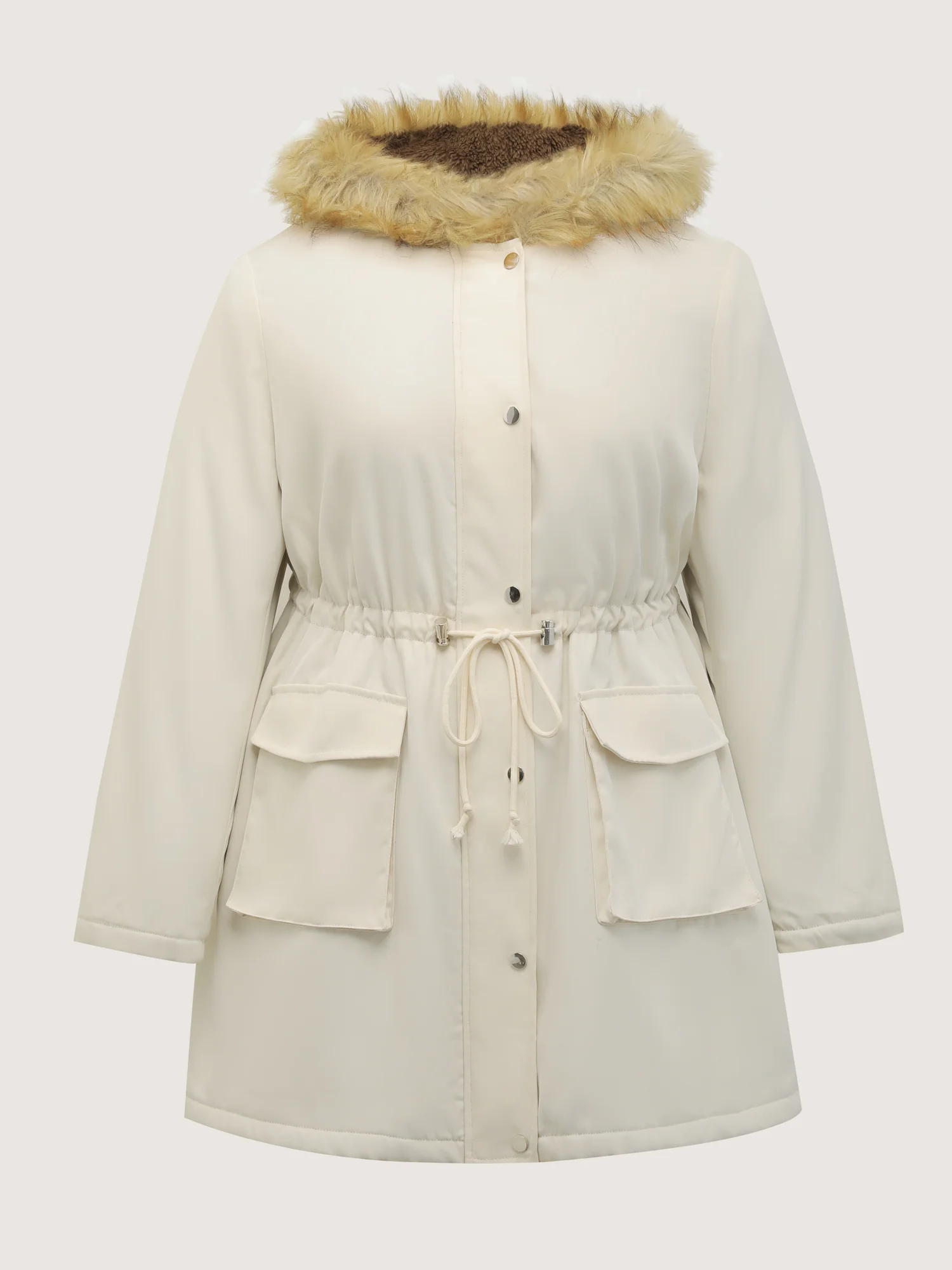 Fur Collar Adjustable Drawstring Quilted Jacket - Image 9