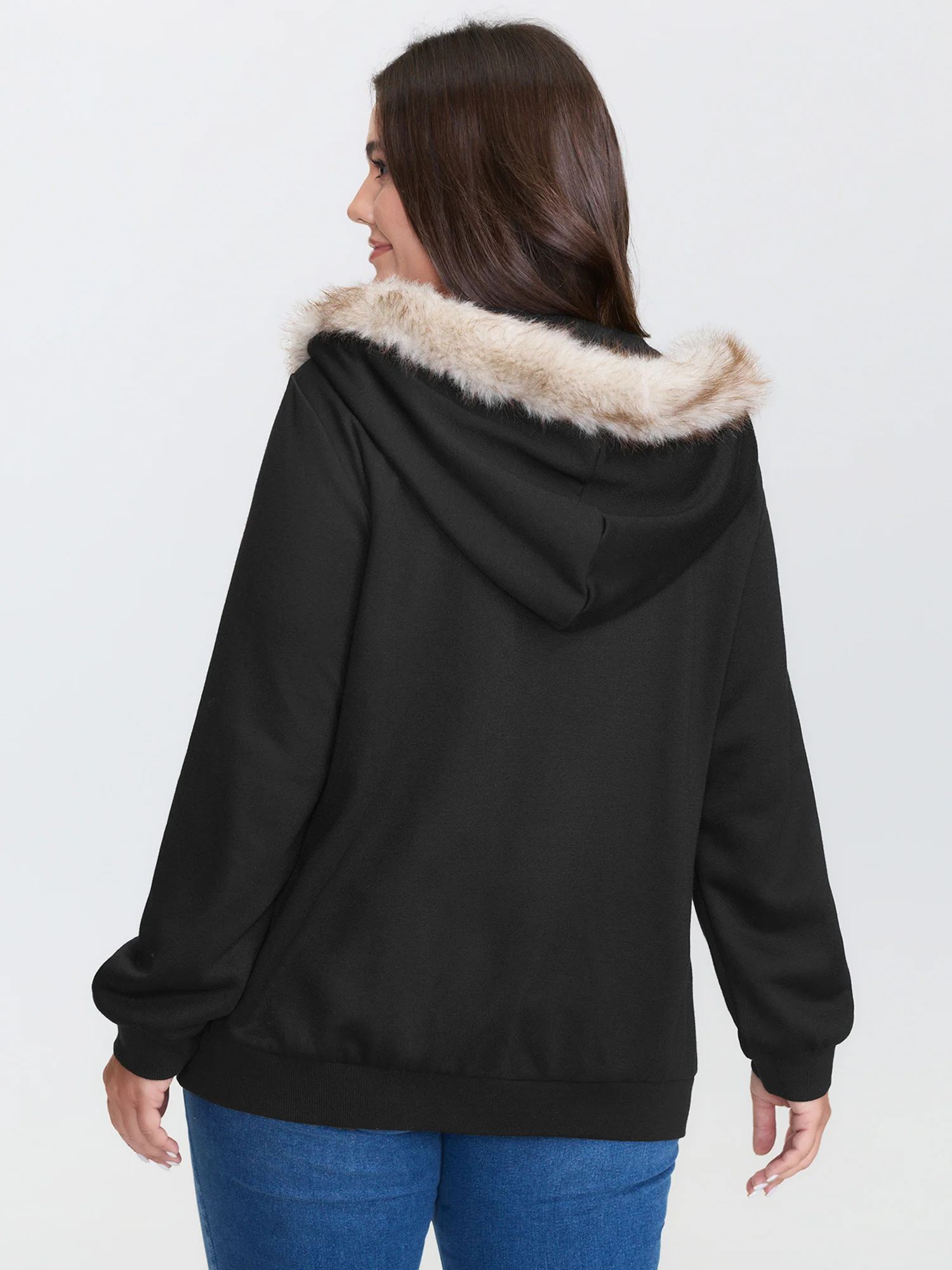 Fur Collar Stretchy Zipper Jacket - Image 4