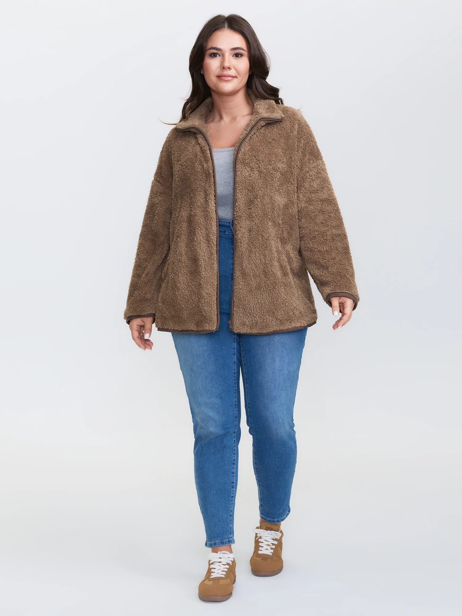 Furry Textured Color Contrast Pockets Jacket - Image 2