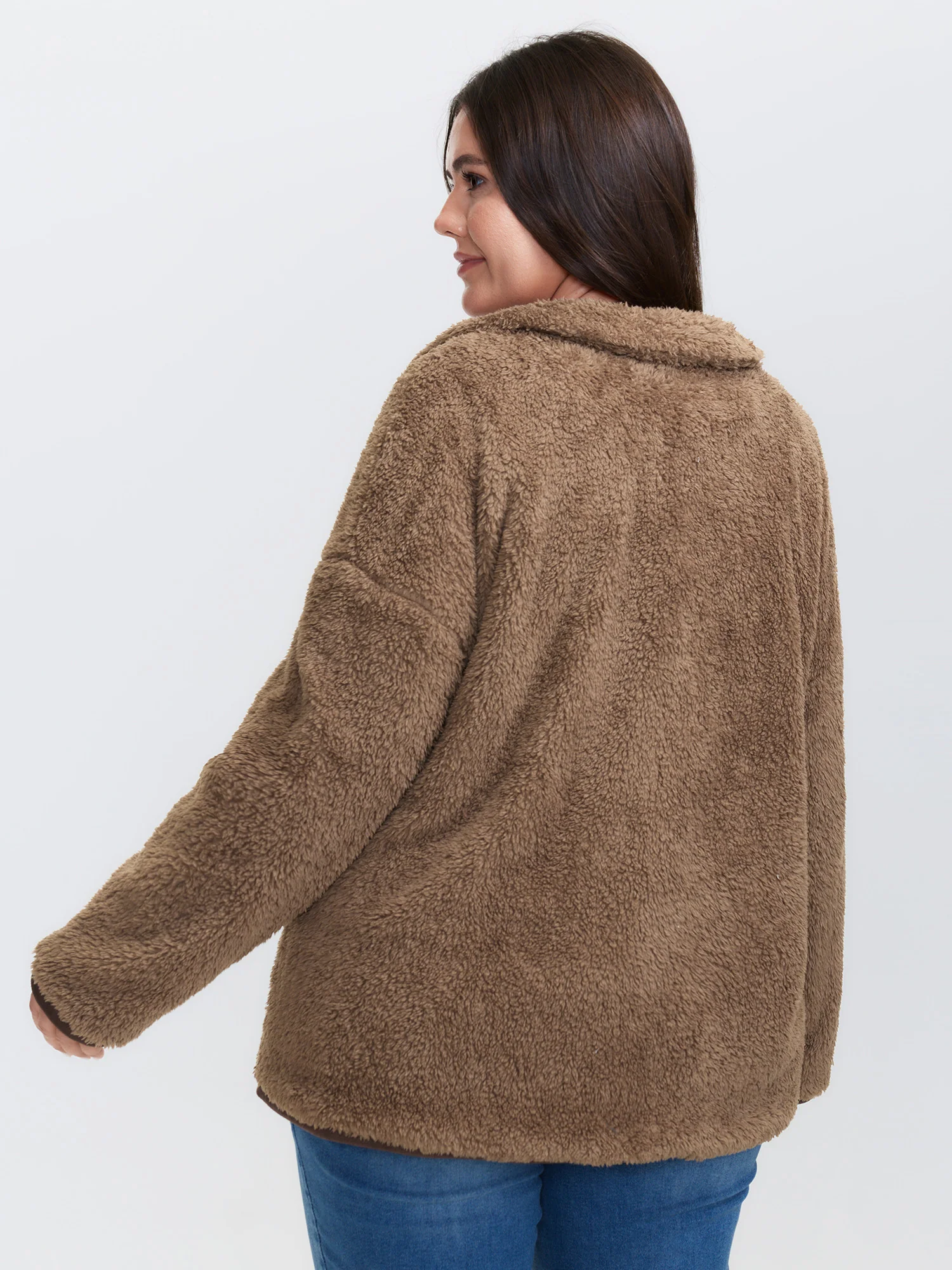 Furry Textured Color Contrast Pockets Jacket - Image 6