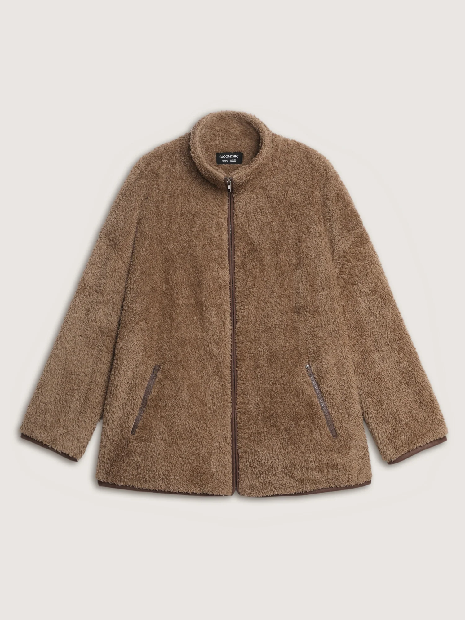 Furry Textured Color Contrast Pockets Jacket - Image 7