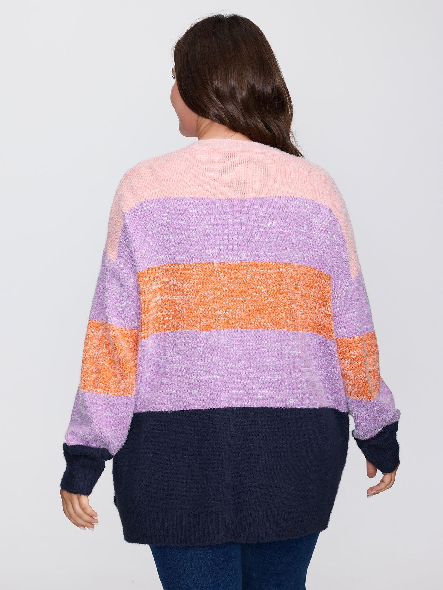 Furry Textured Colorblock Knit Cardigan - Image 4