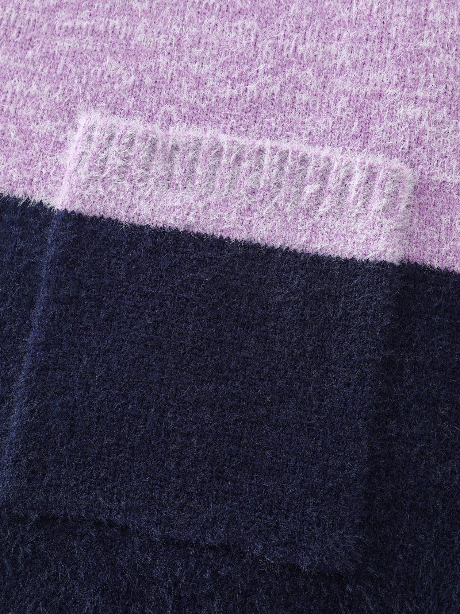 Furry Textured Colorblock Knit Cardigan - Image 5