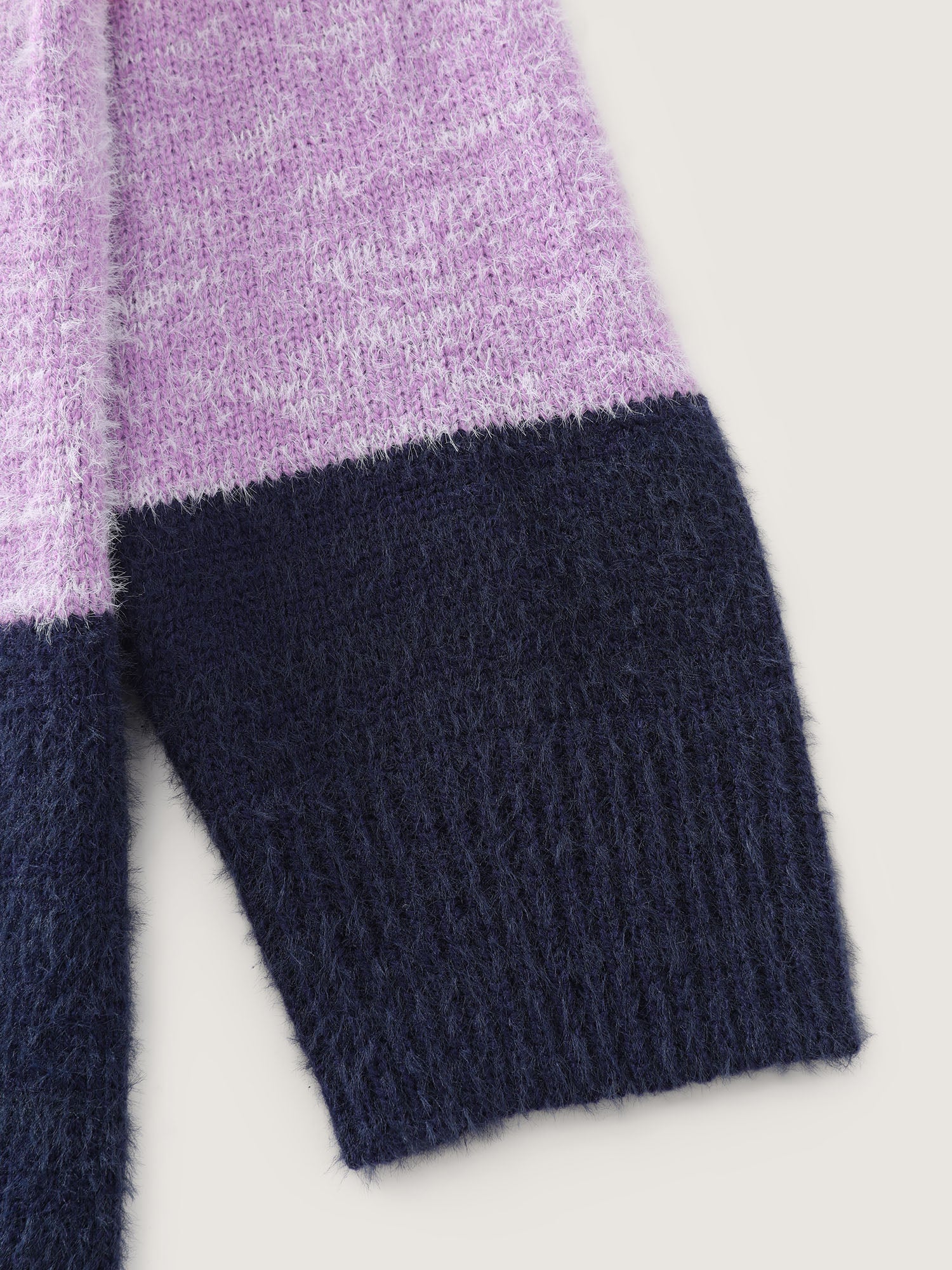 Furry Textured Colorblock Knit Cardigan - Image 7