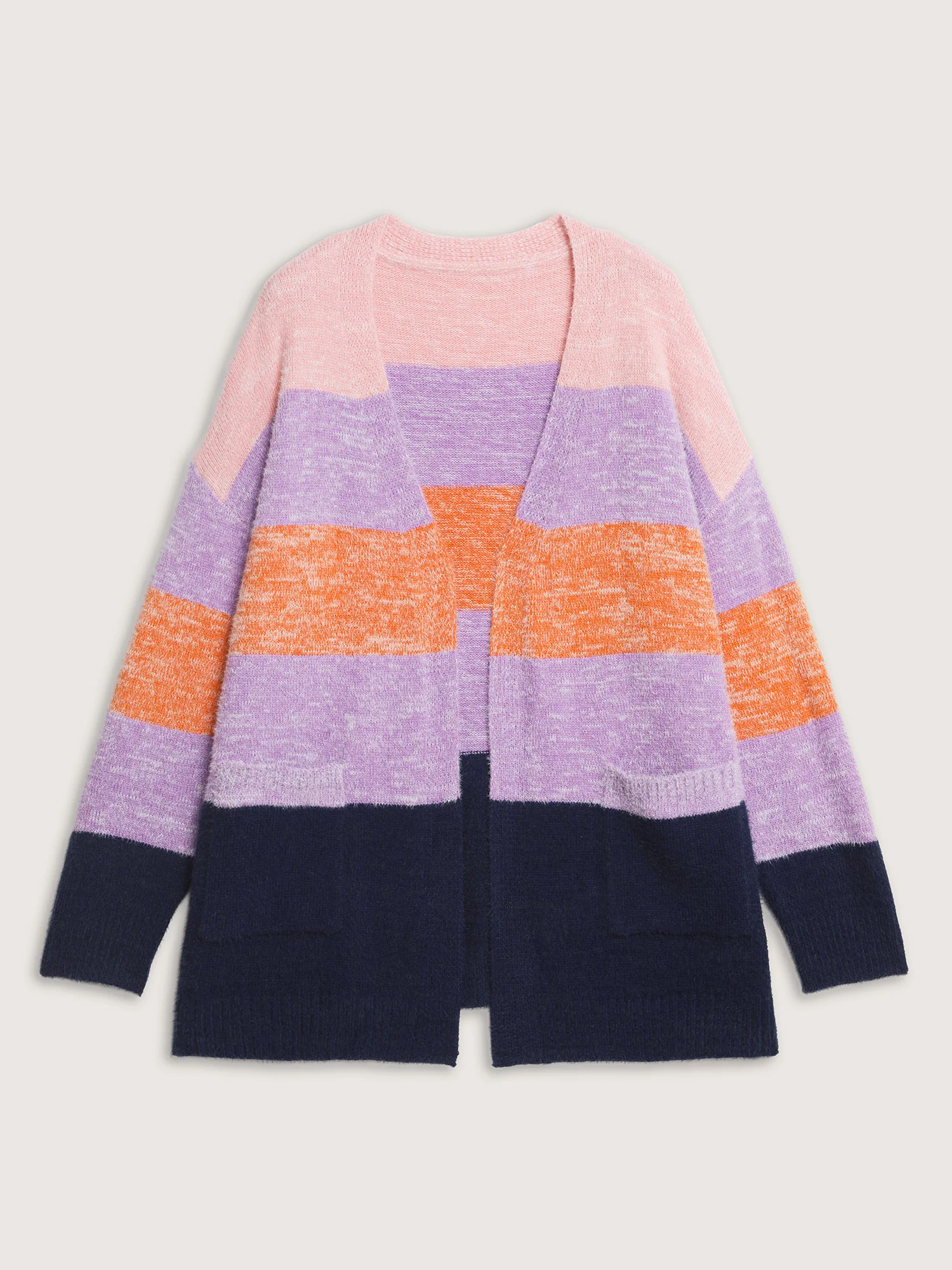 Furry Textured Colorblock Knit Cardigan - Image 8