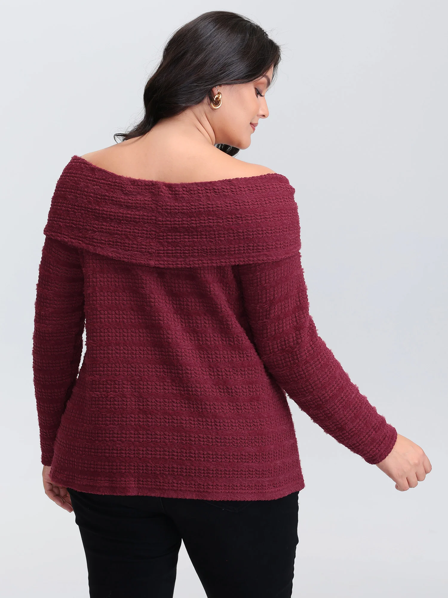 Furry Textured Off-Shoulder Knit Top - Image 4