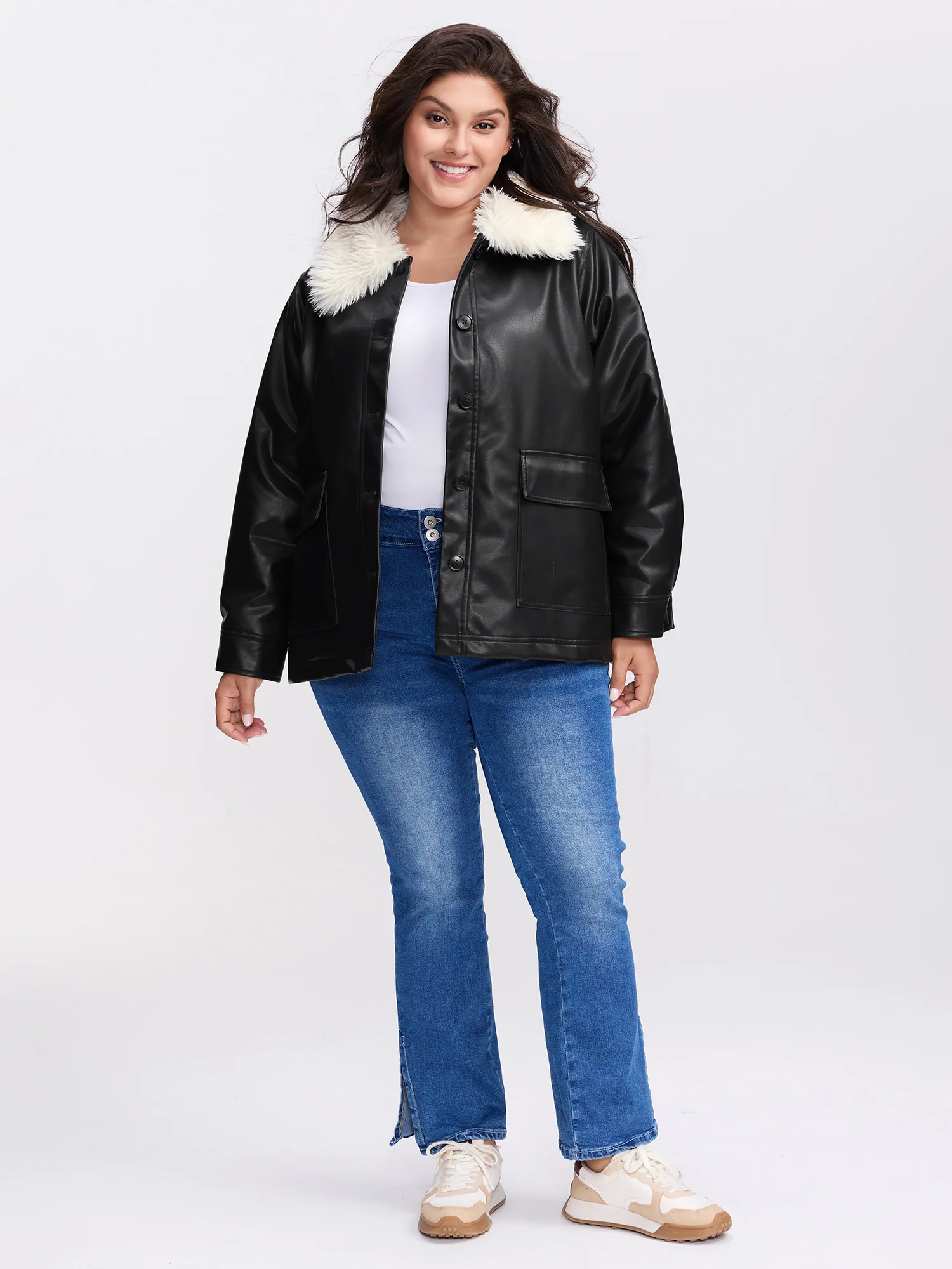Fuzzy Collar Button Quilted Jacket - Image 3