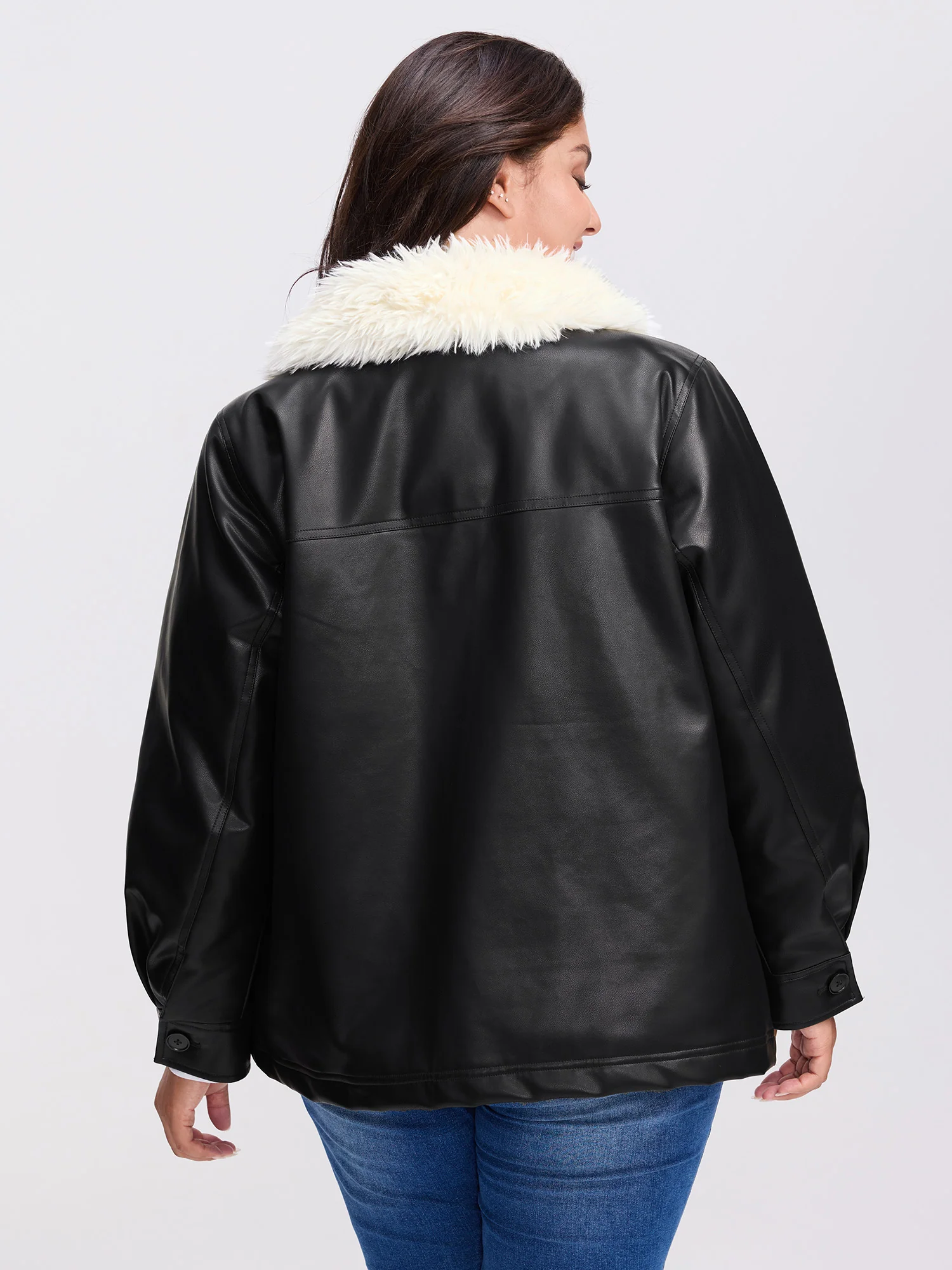 Fuzzy Collar Button Quilted Jacket - Image 4