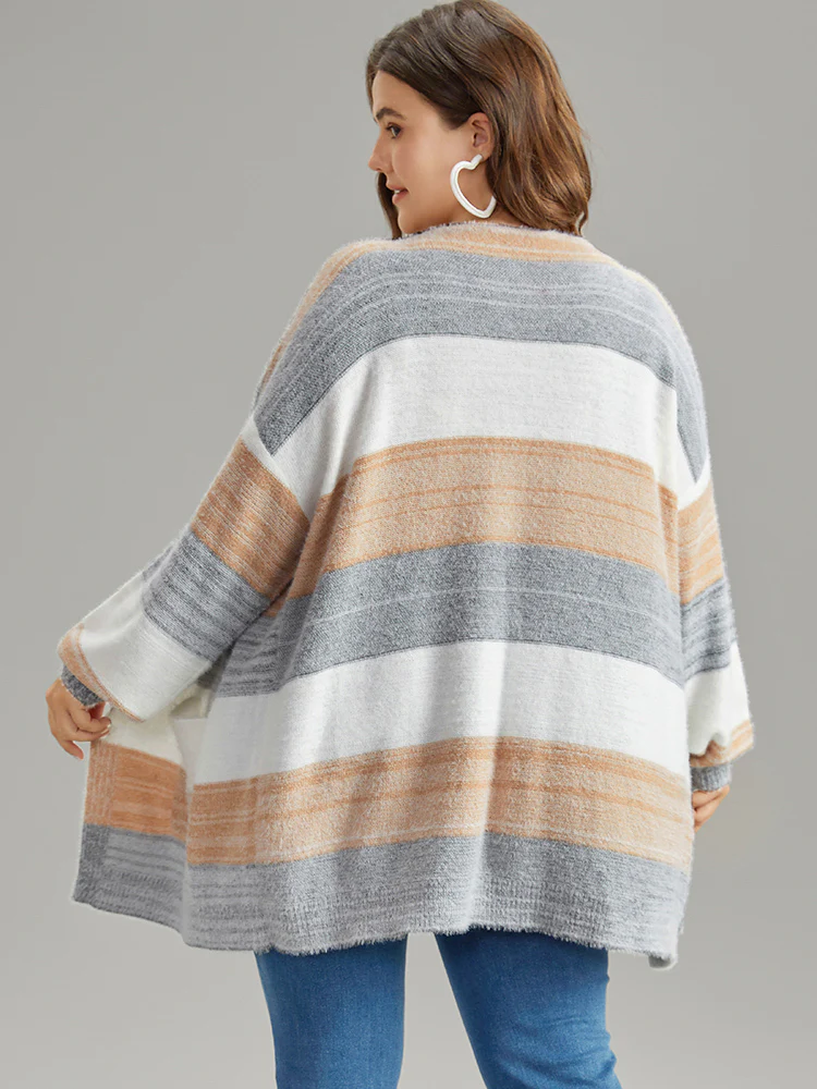 Fuzzy Colorblock Heather Drop Shoulder Cardigan - Image 2