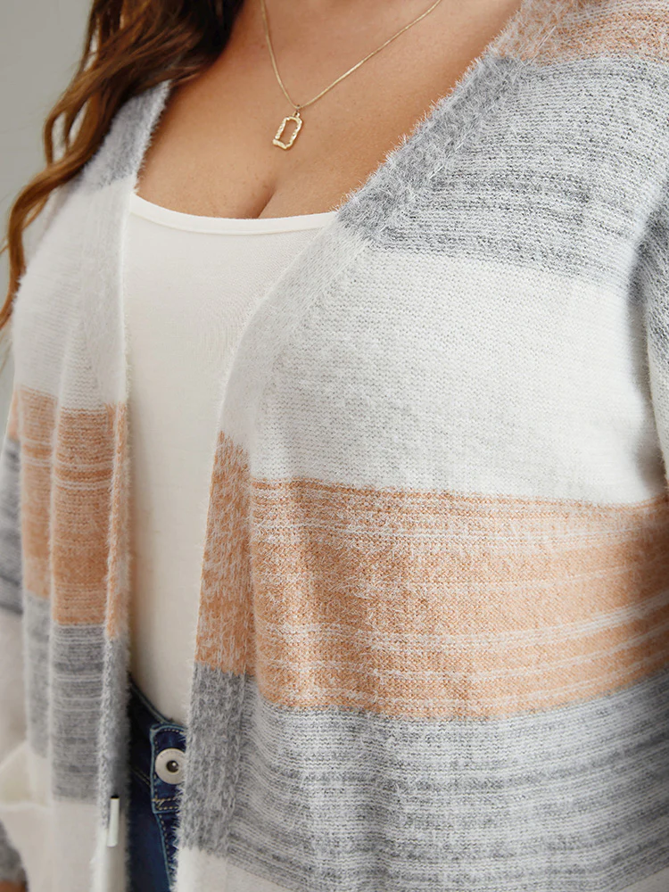 Fuzzy Colorblock Heather Drop Shoulder Cardigan - Image 7