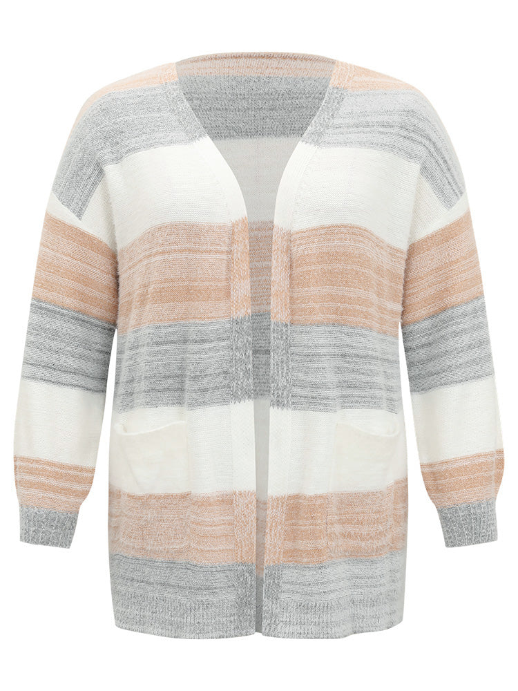 Fuzzy Colorblock Heather Drop Shoulder Cardigan - Image 9
