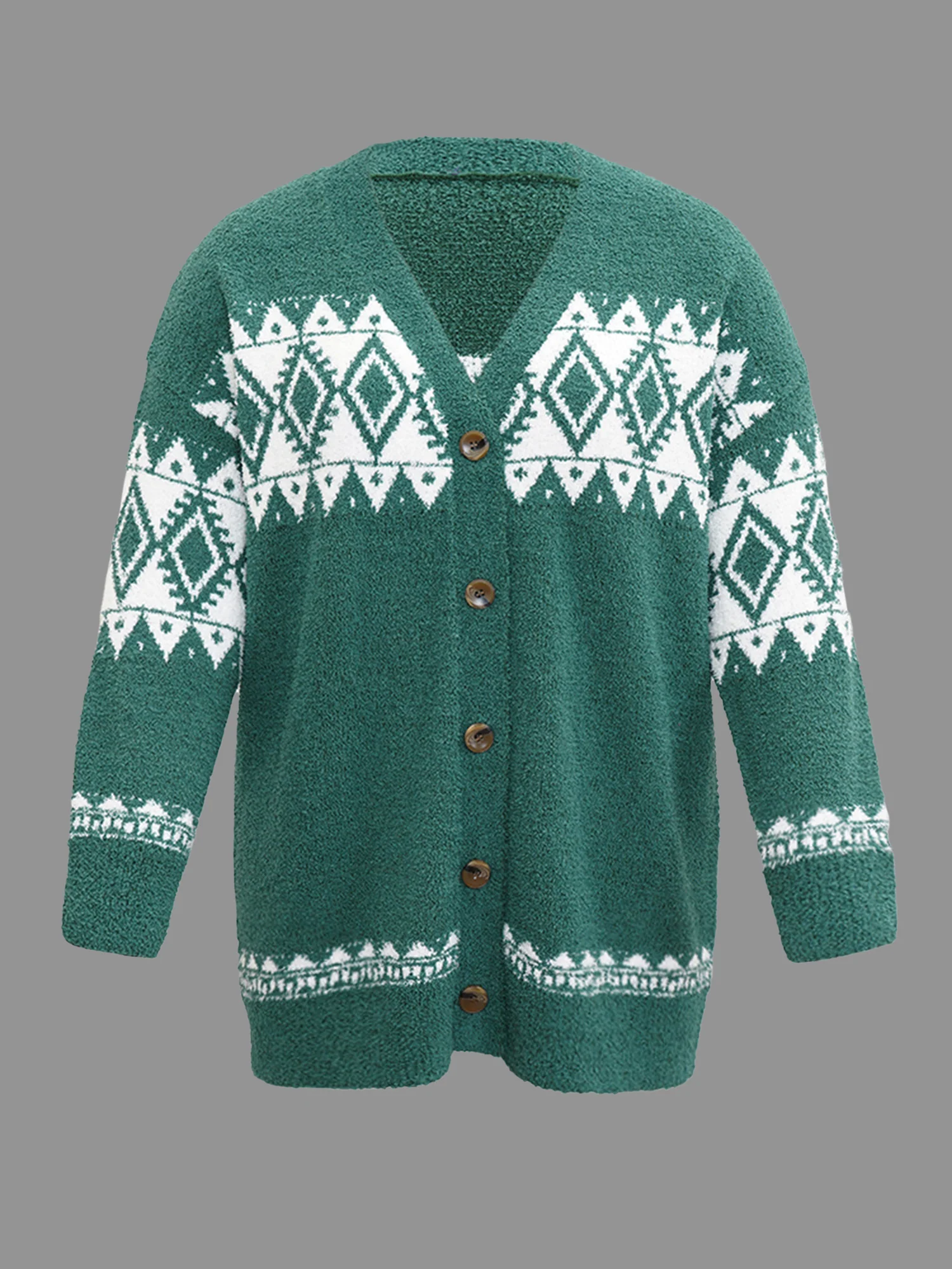 Fuzzy Geo Graphic Button Fly Cardigan - Image 10