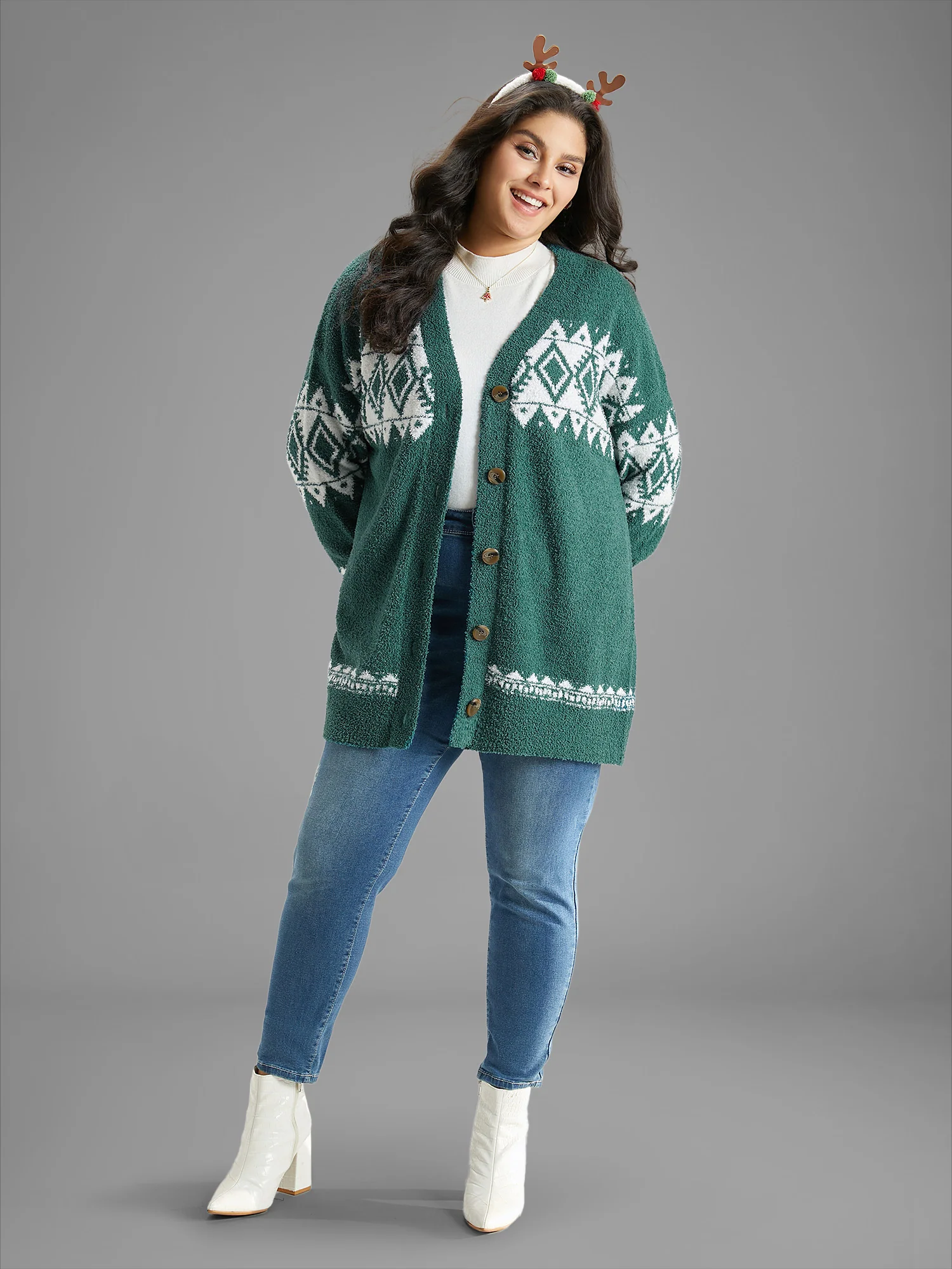 Fuzzy Geo Graphic Button Fly Cardigan - Image 2