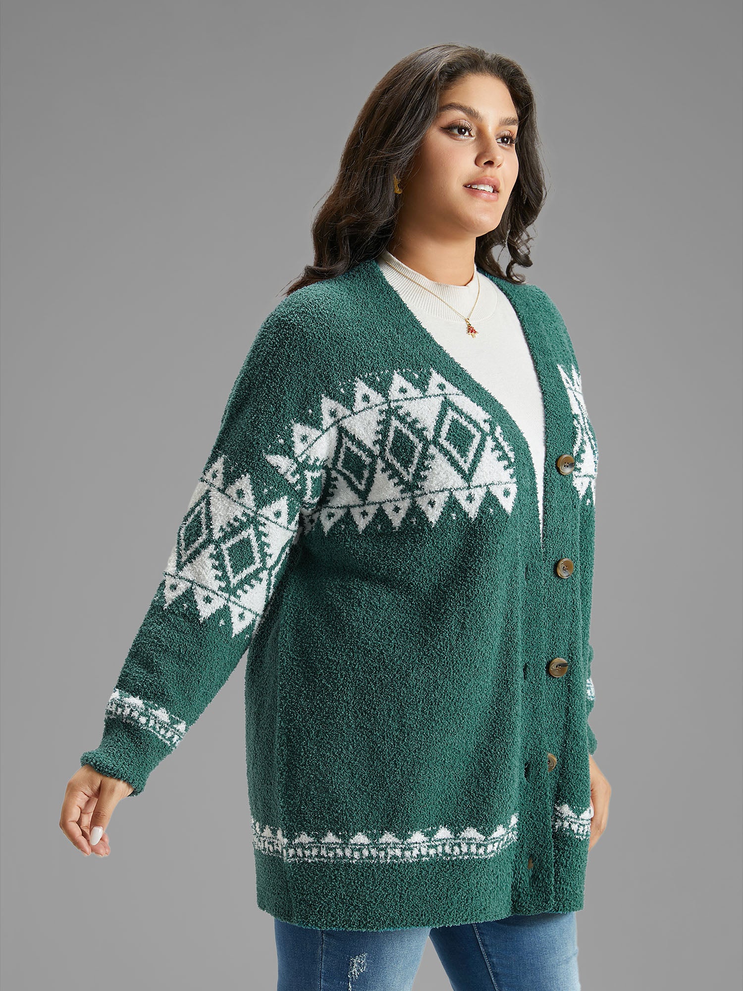 Fuzzy Geo Graphic Button Fly Cardigan - Image 4