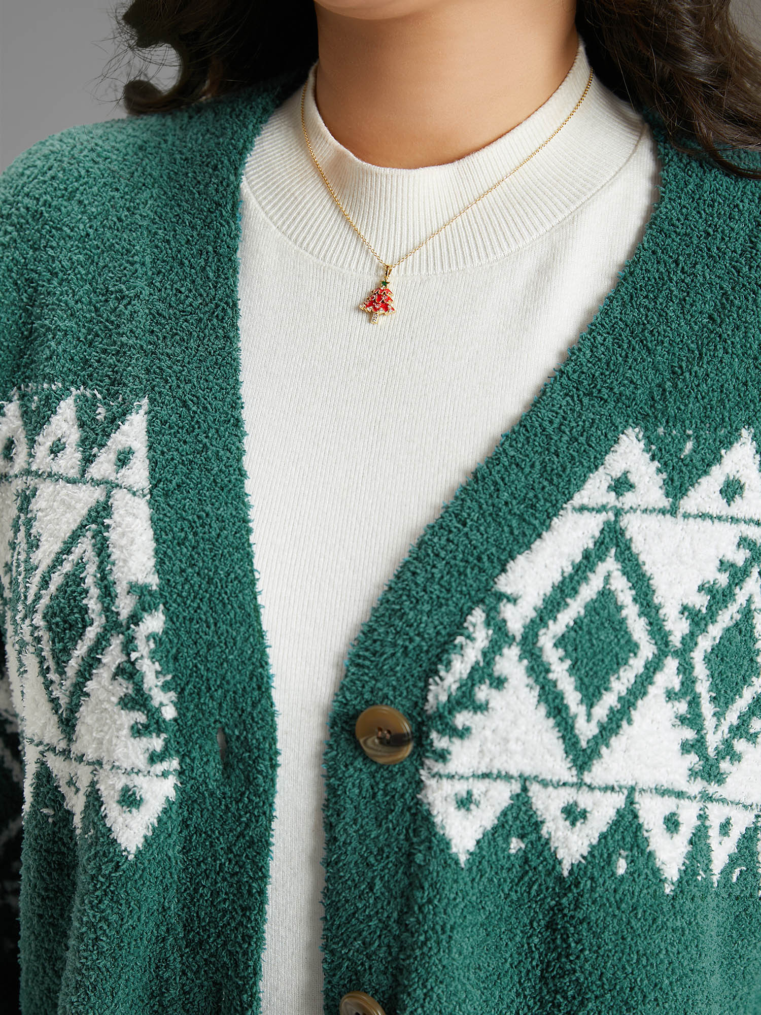 Fuzzy Geo Graphic Button Fly Cardigan - Image 5