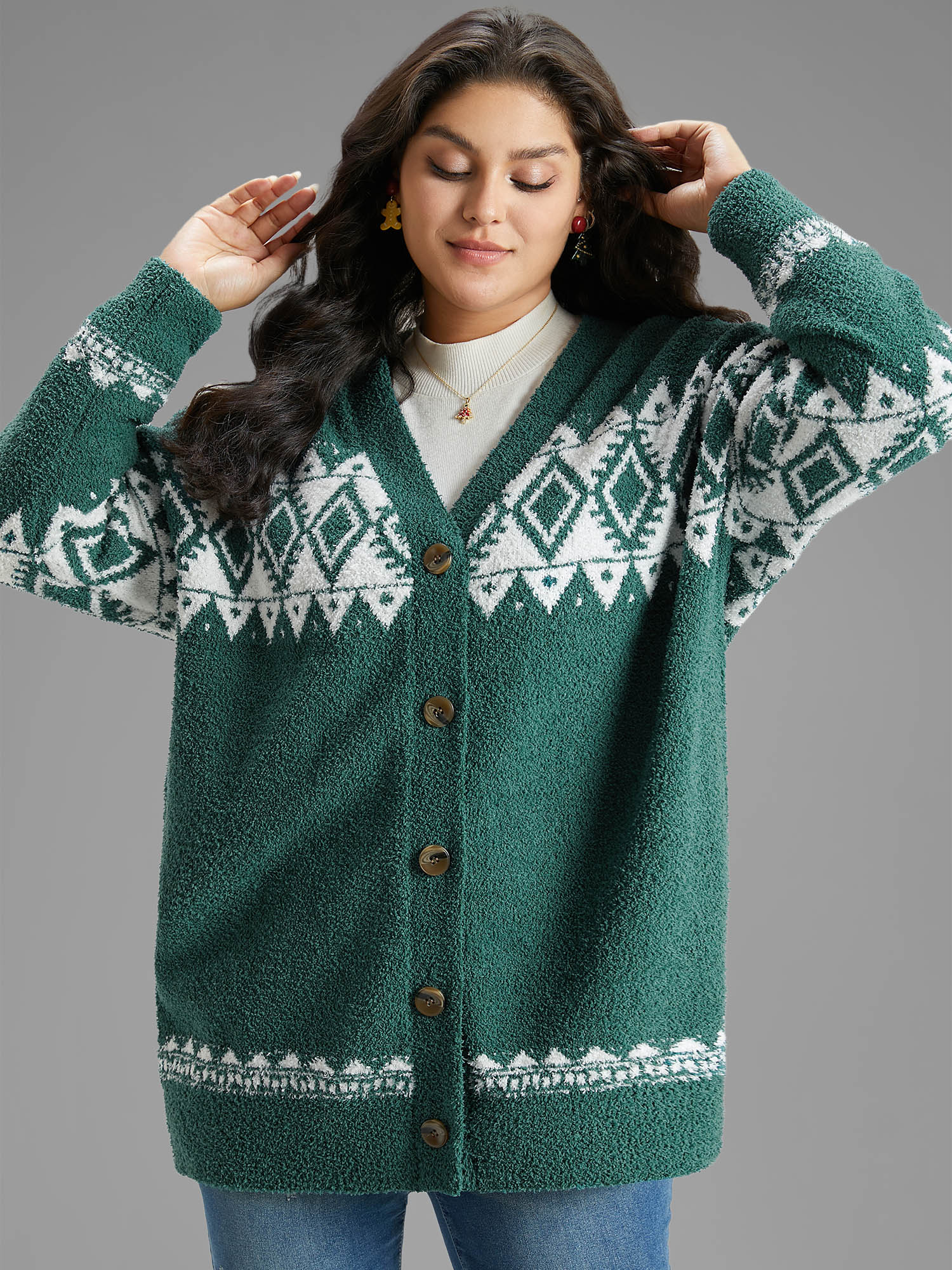 Fuzzy Geo Graphic Button Fly Cardigan - Image 7