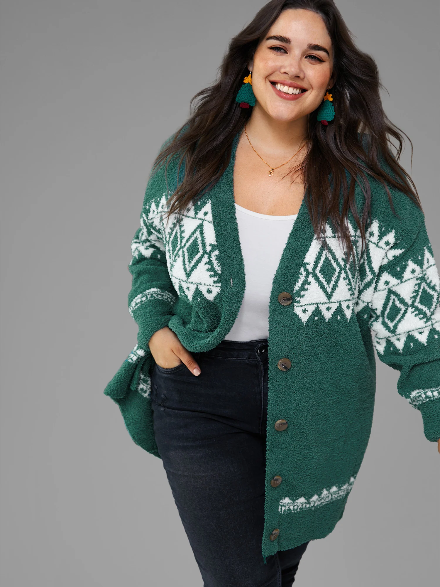Fuzzy Geo Graphic Button Fly Cardigan - Image 9