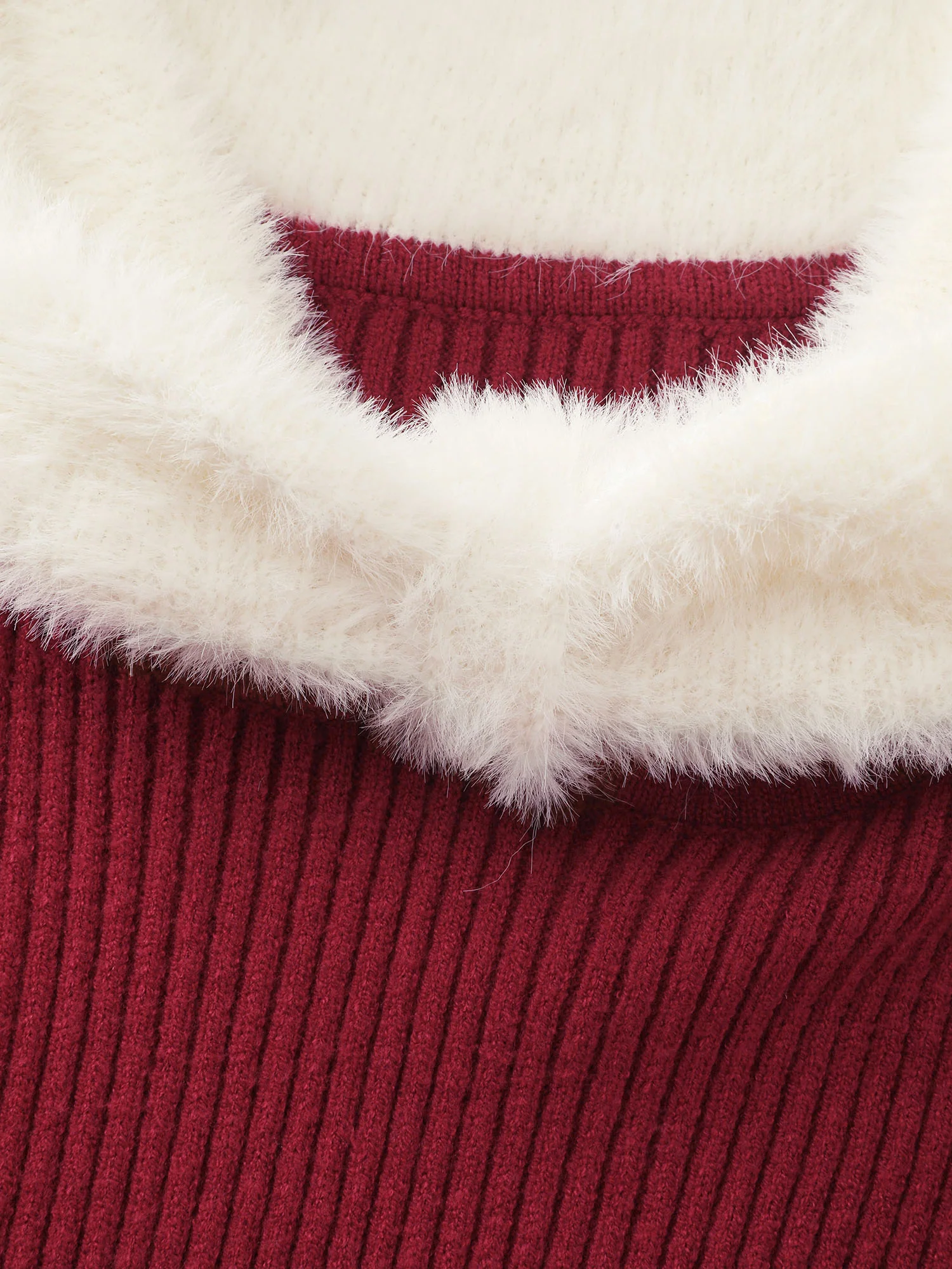 Fuzzy Off-Shoulder Color Block Sweater Dress - Image 5