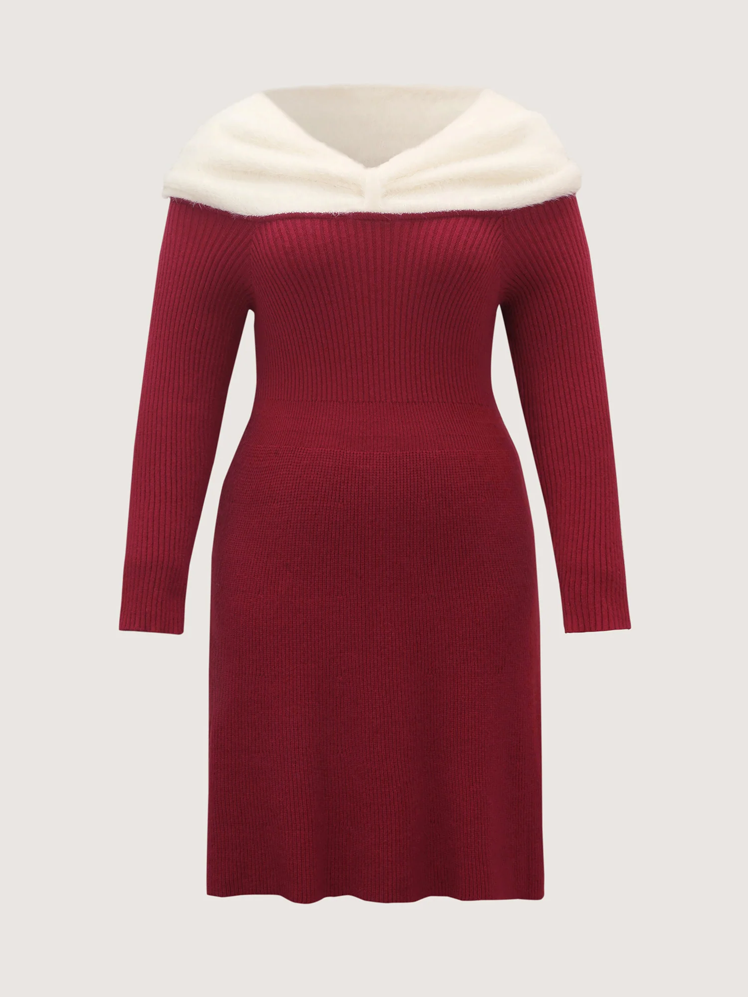 Fuzzy Off-Shoulder Color Block Sweater Dress - Image 7