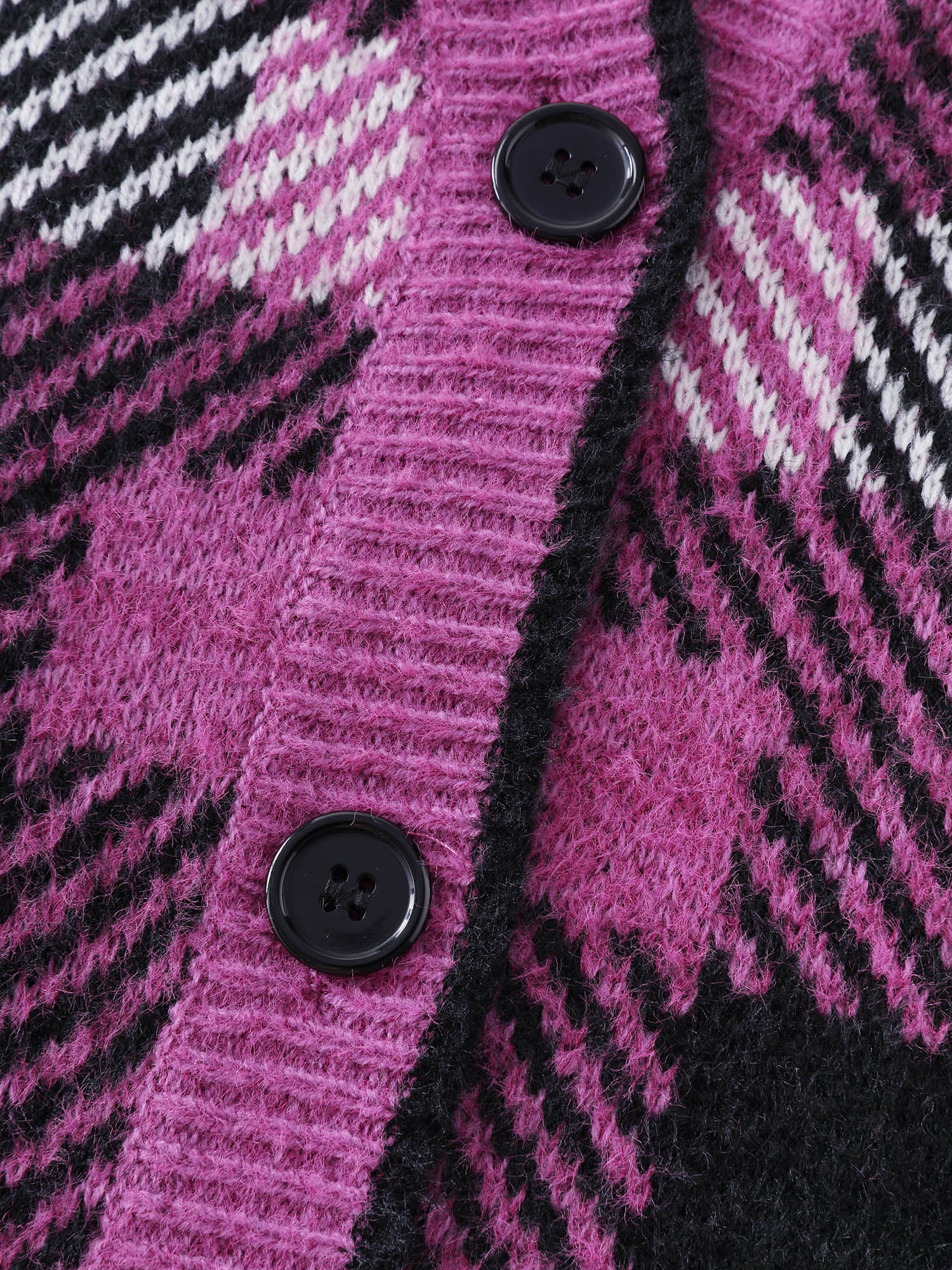 Fuzzy Plaid Pattern Button Knit Cardigan - Image 5
