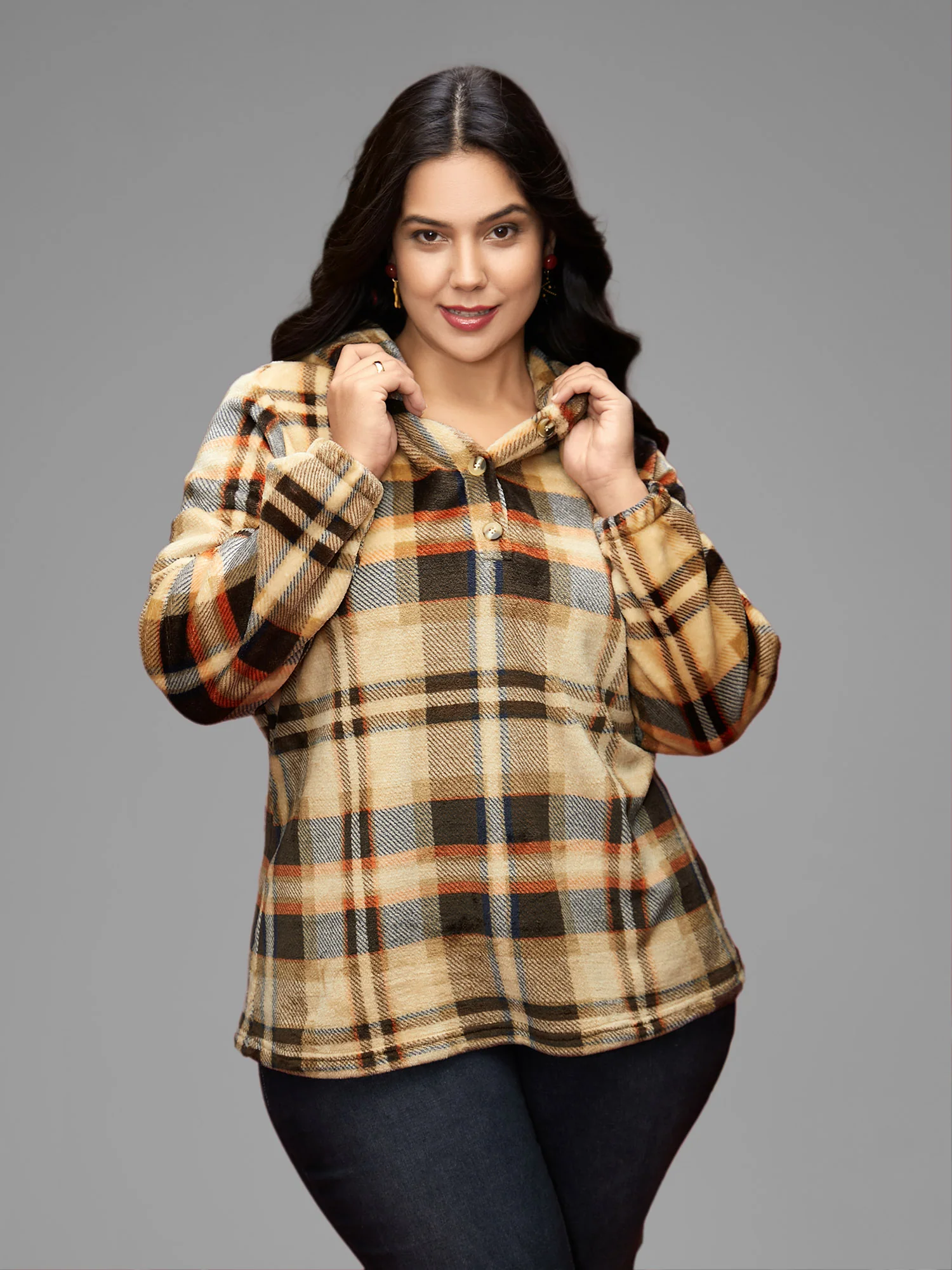 Fuzzy Pullover Plaid Hoodie - Image 4