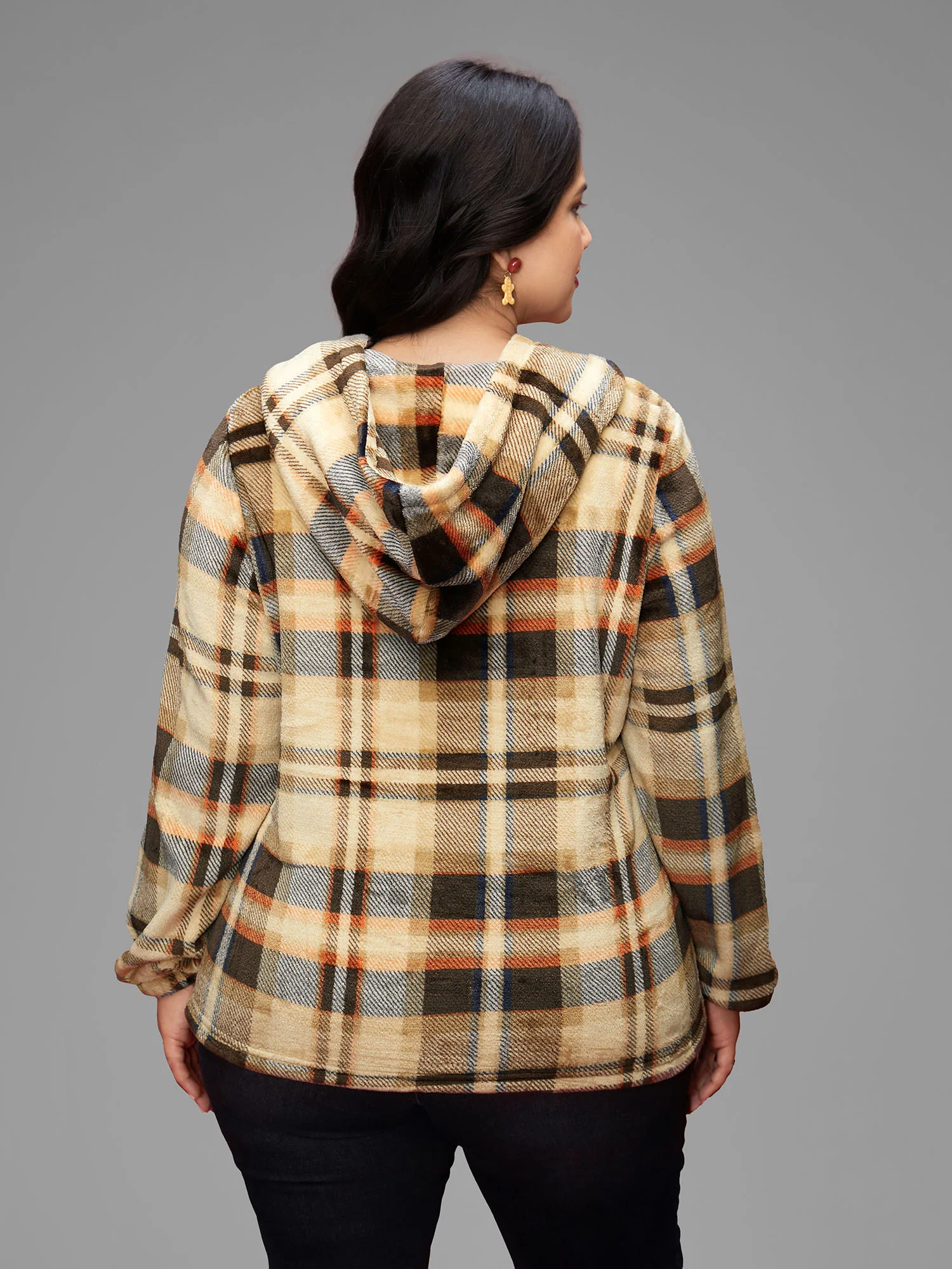 Fuzzy Pullover Plaid Hoodie - Image 5