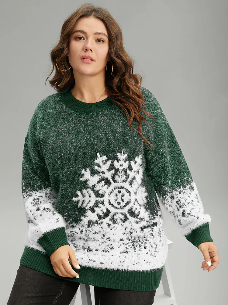 Fuzzy Snowflake Elastic Cuffs Pullover - Image 3