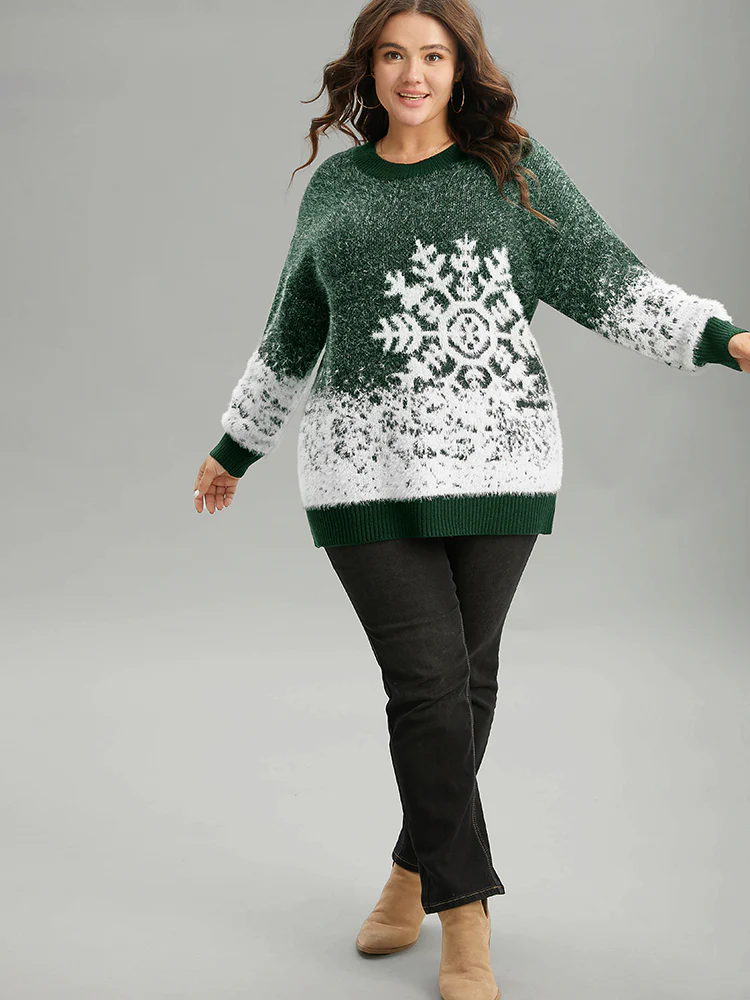 Fuzzy Snowflake Elastic Cuffs Pullover - Image 4