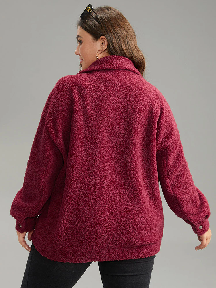 Fuzzy Solid Flap Pocket Button Fly Coat - Image 2