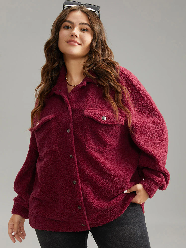 Fuzzy Solid Flap Pocket Button Fly Coat - Image 3