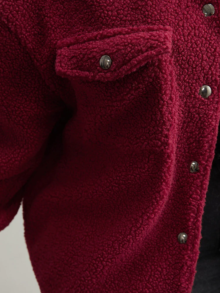 Fuzzy Solid Flap Pocket Button Fly Coat - Image 6