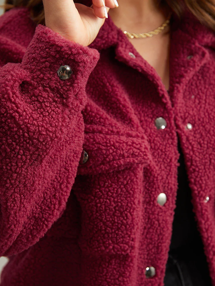 Fuzzy Solid Flap Pocket Button Fly Coat - Image 7