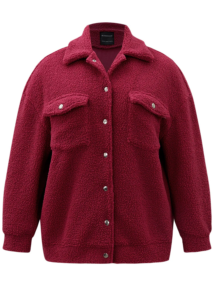 Fuzzy Solid Flap Pocket Button Fly Coat - Image 8