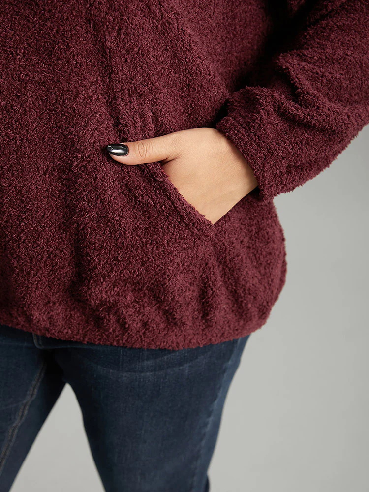 Fuzzy Solid Hooded Pocket Ties Sweatshirt - Image 6