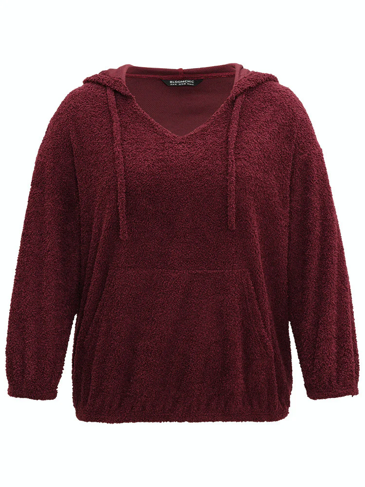 Fuzzy Solid Hooded Pocket Ties Sweatshirt - Image 7