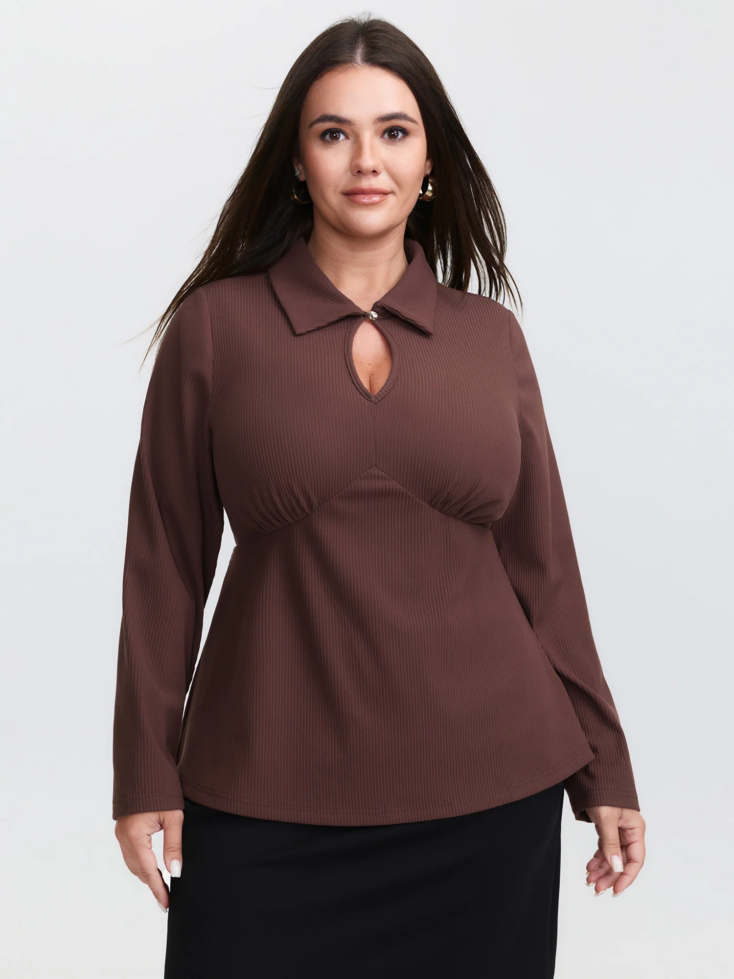 Fuzzy Textured Cut-Out Metal Button Knit Top