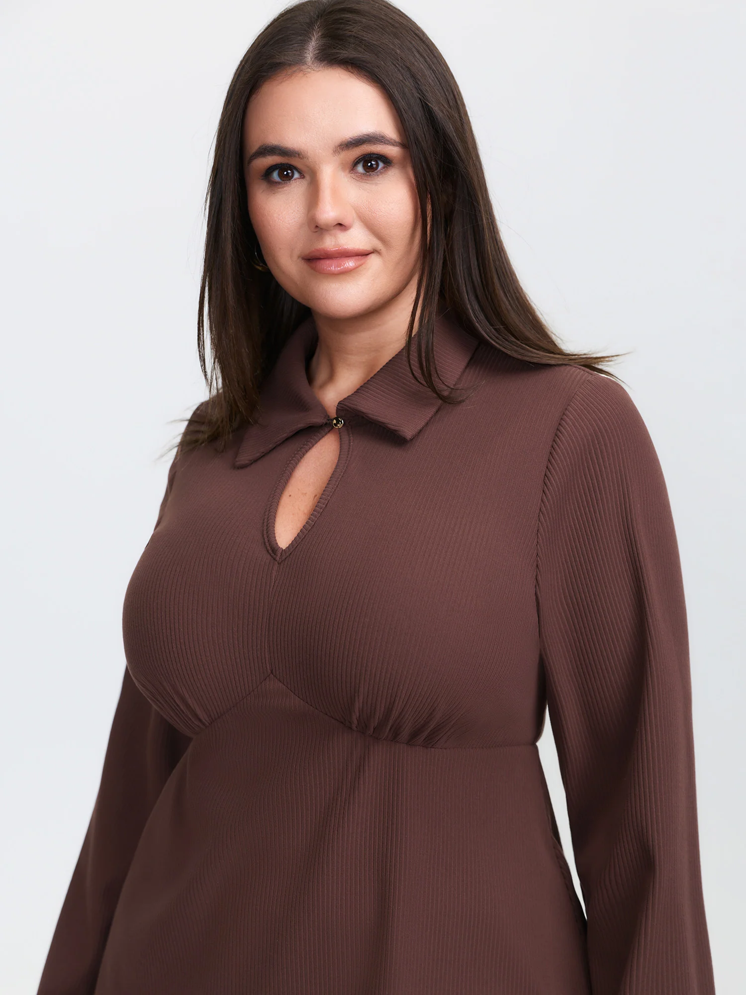 Fuzzy Textured Cut-Out Metal Button Knit Top - Image 3