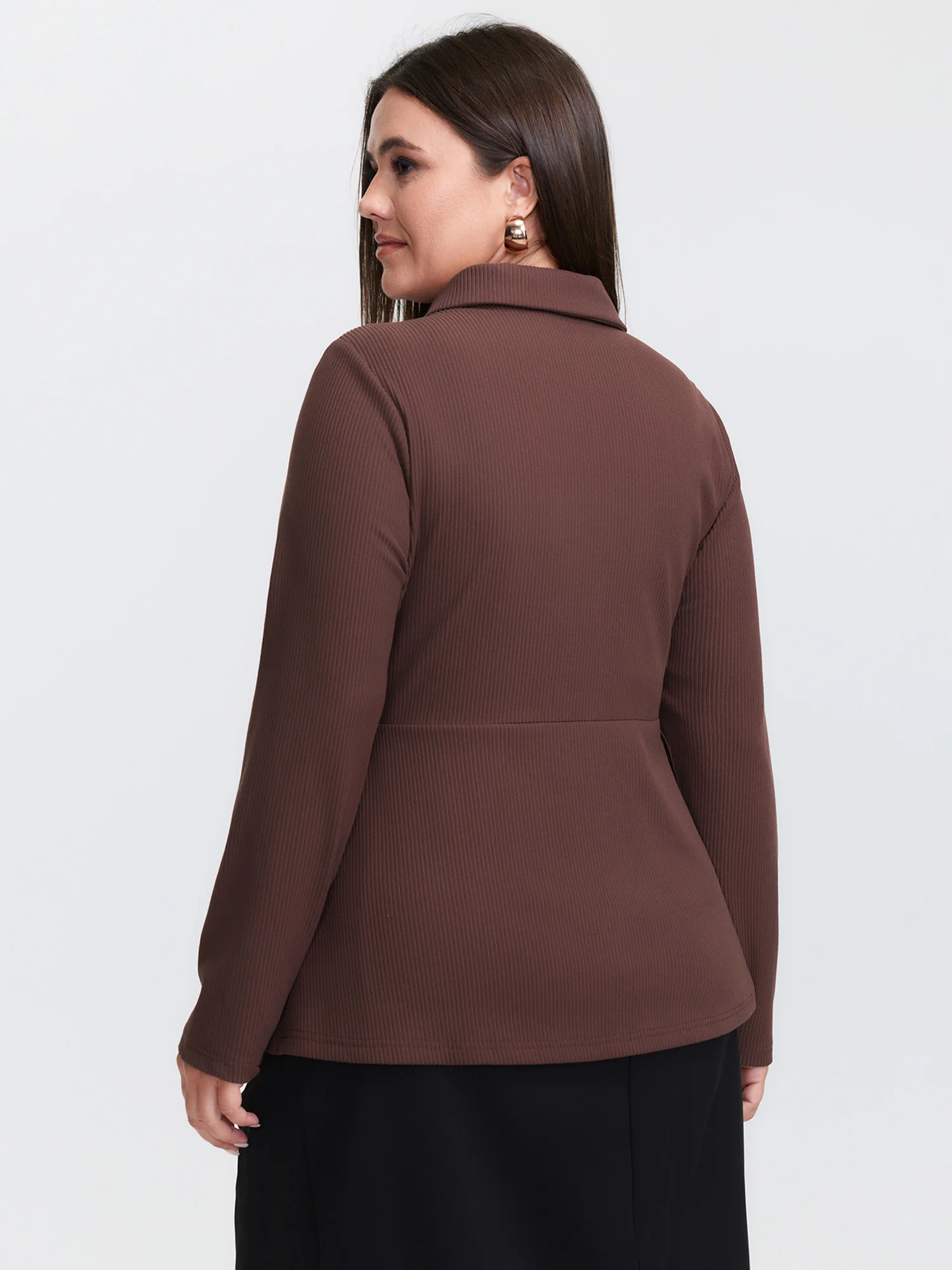 Fuzzy Textured Cut-Out Metal Button Knit Top - Image 4